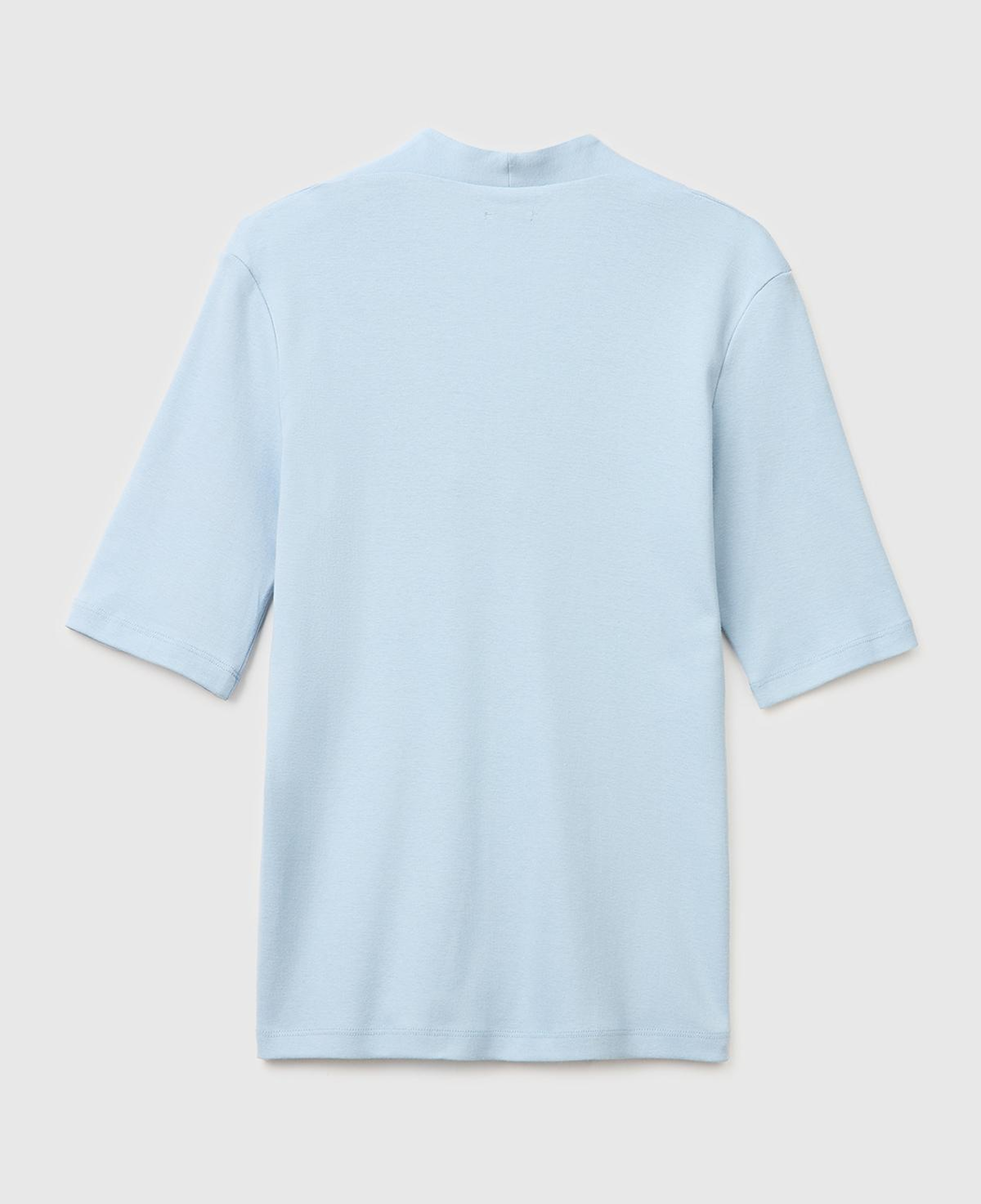 Kadın Açık Mavi %100 Pamuk Yarım Kollu Derin V Yaka T-Shirt