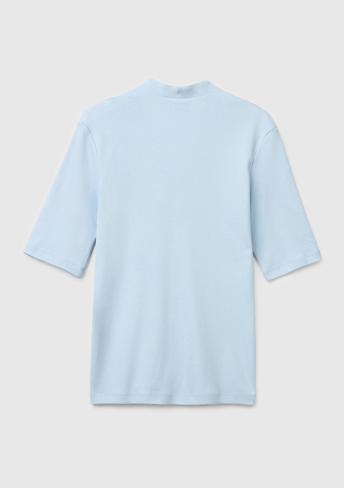 Kadın Açık Mavi %100 Pamuk Yarım Kollu Derin V Yaka T-Shirt