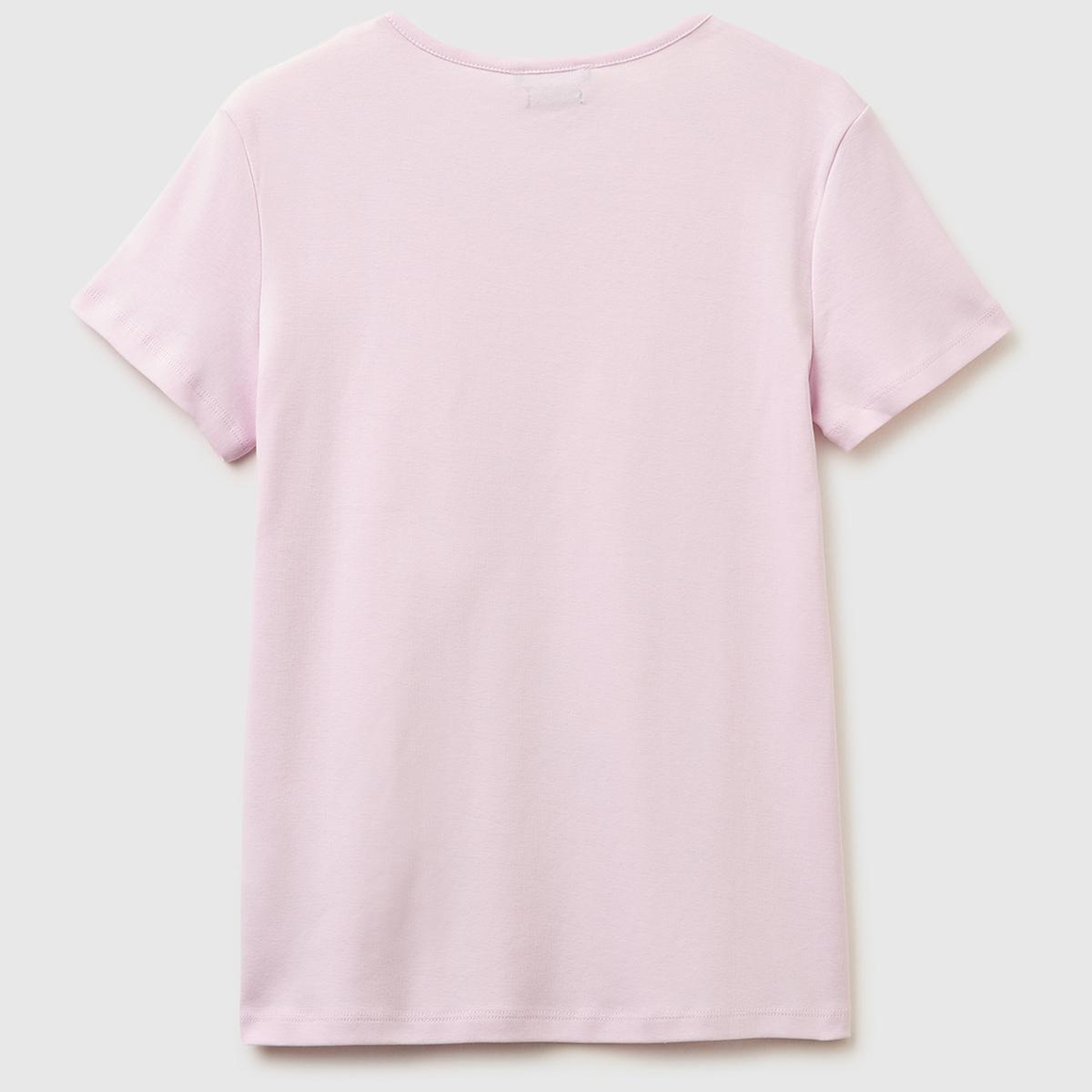 Kadın Açık Pembe %100 Pamuk Geniş V Yaka T-Shirt