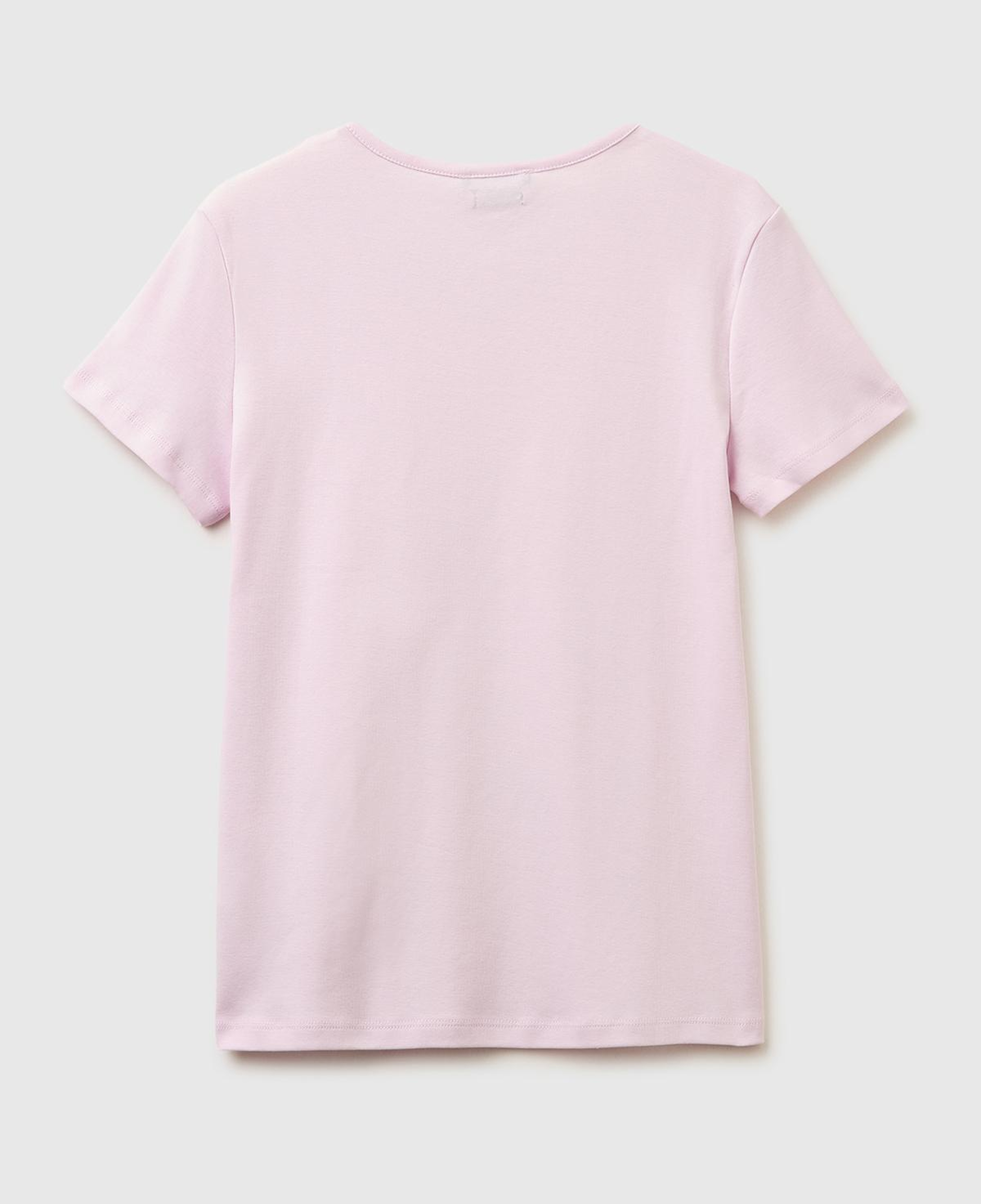 Kadın Açık Pembe %100 Pamuk Geniş V Yaka T-Shirt