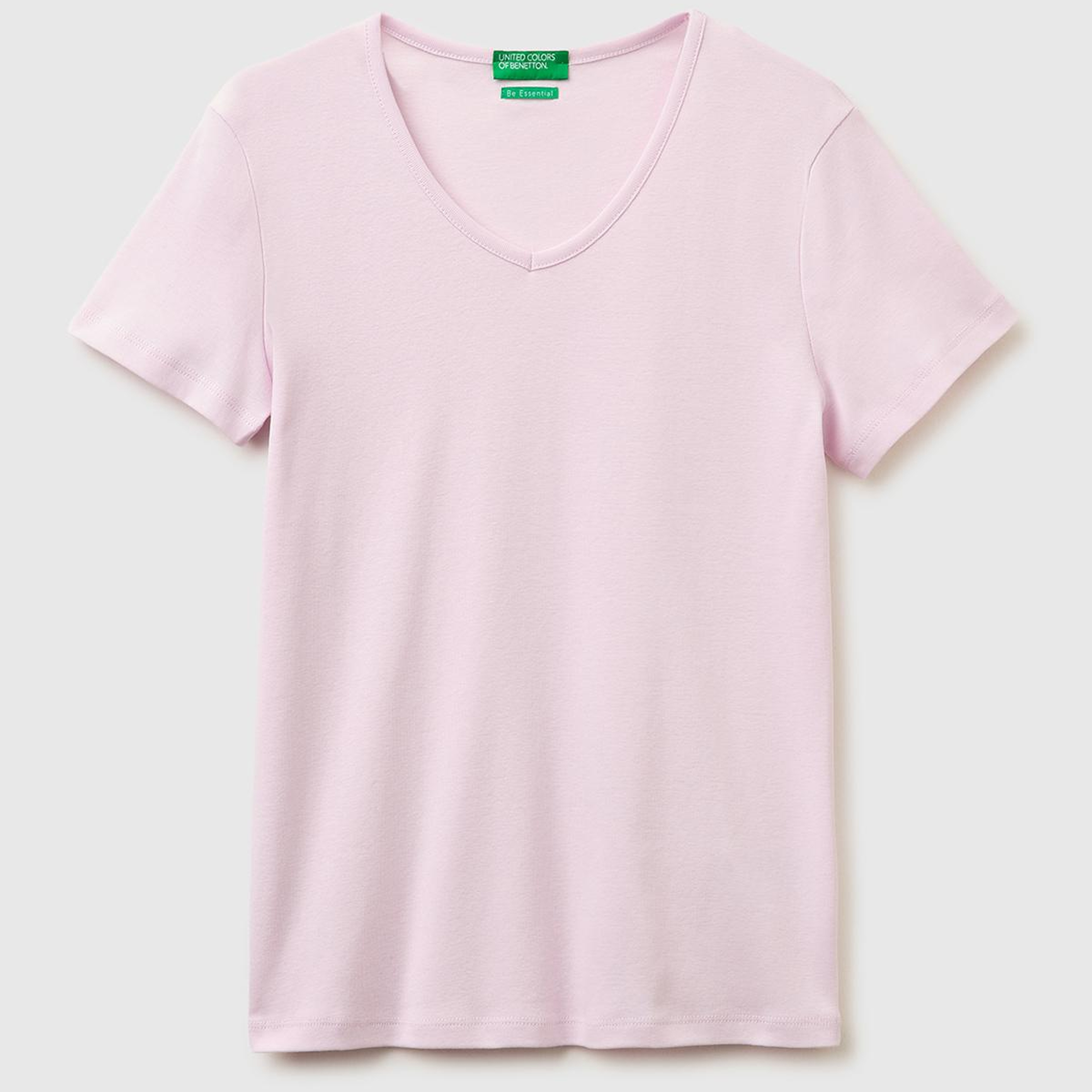 Kadın Açık Pembe %100 Pamuk Geniş V Yaka T-Shirt