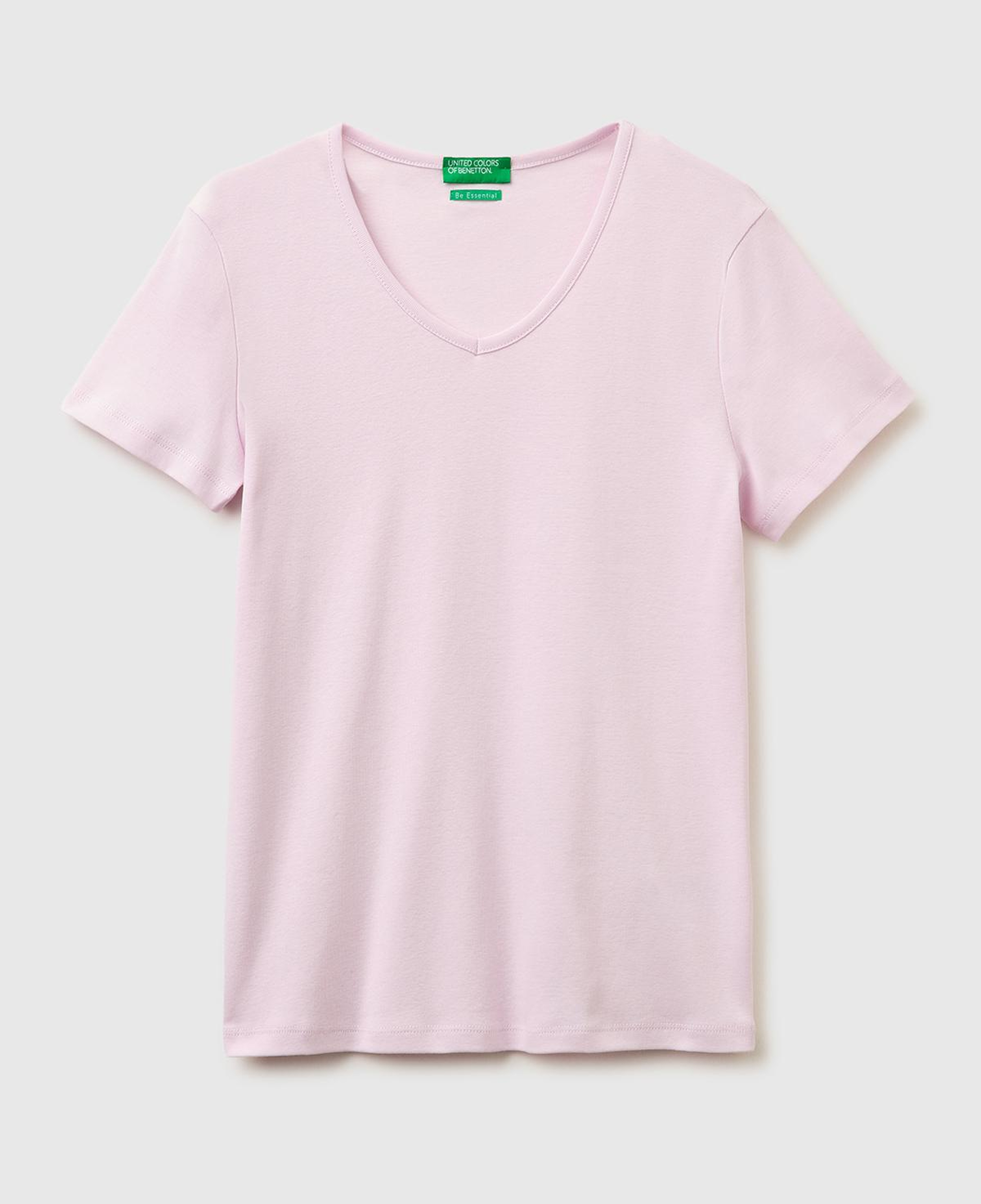 Kadın Açık Pembe %100 Pamuk Geniş V Yaka T-Shirt
