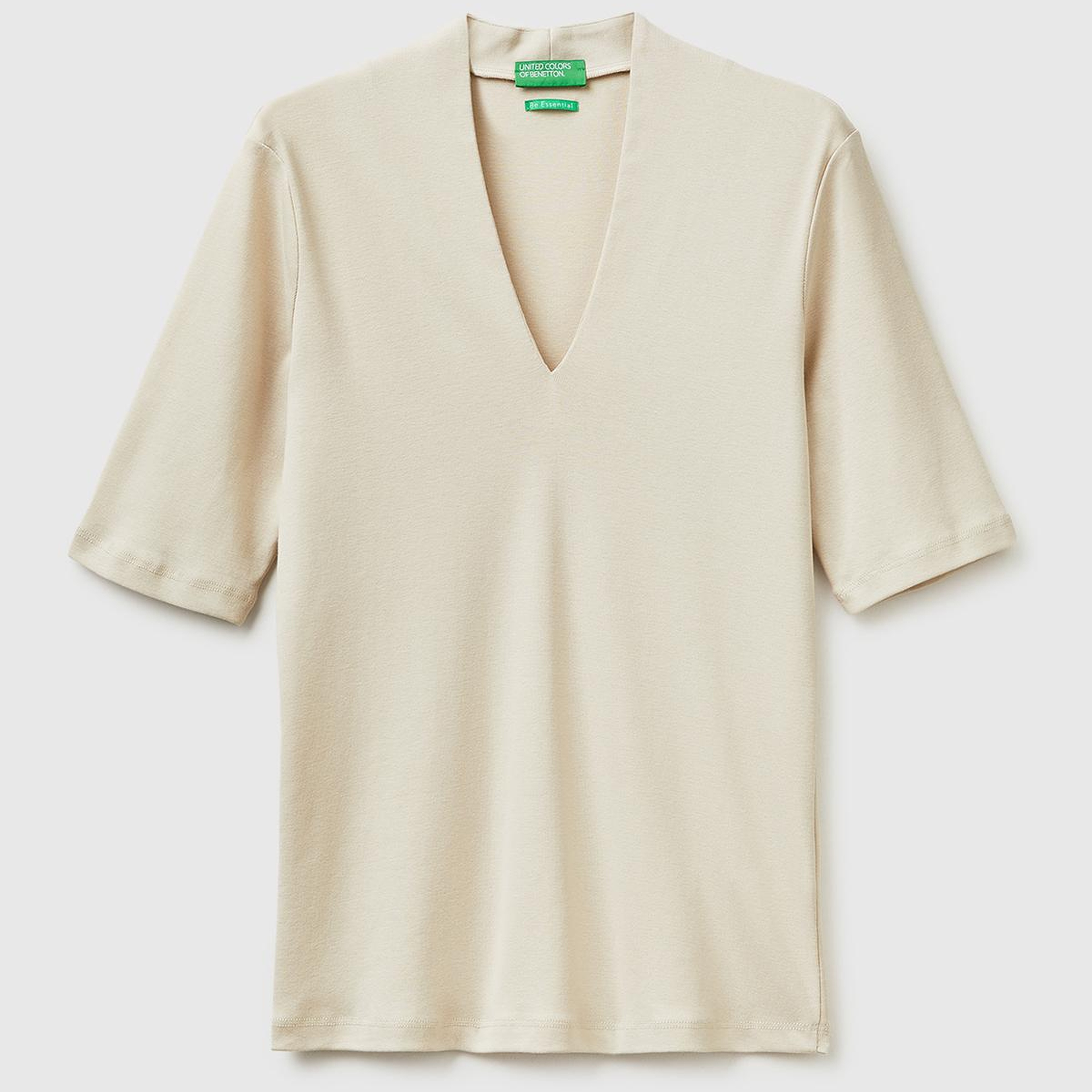 Kadın Taş %100 Pamuk Yarım Kollu Derin V Yaka T-Shirt