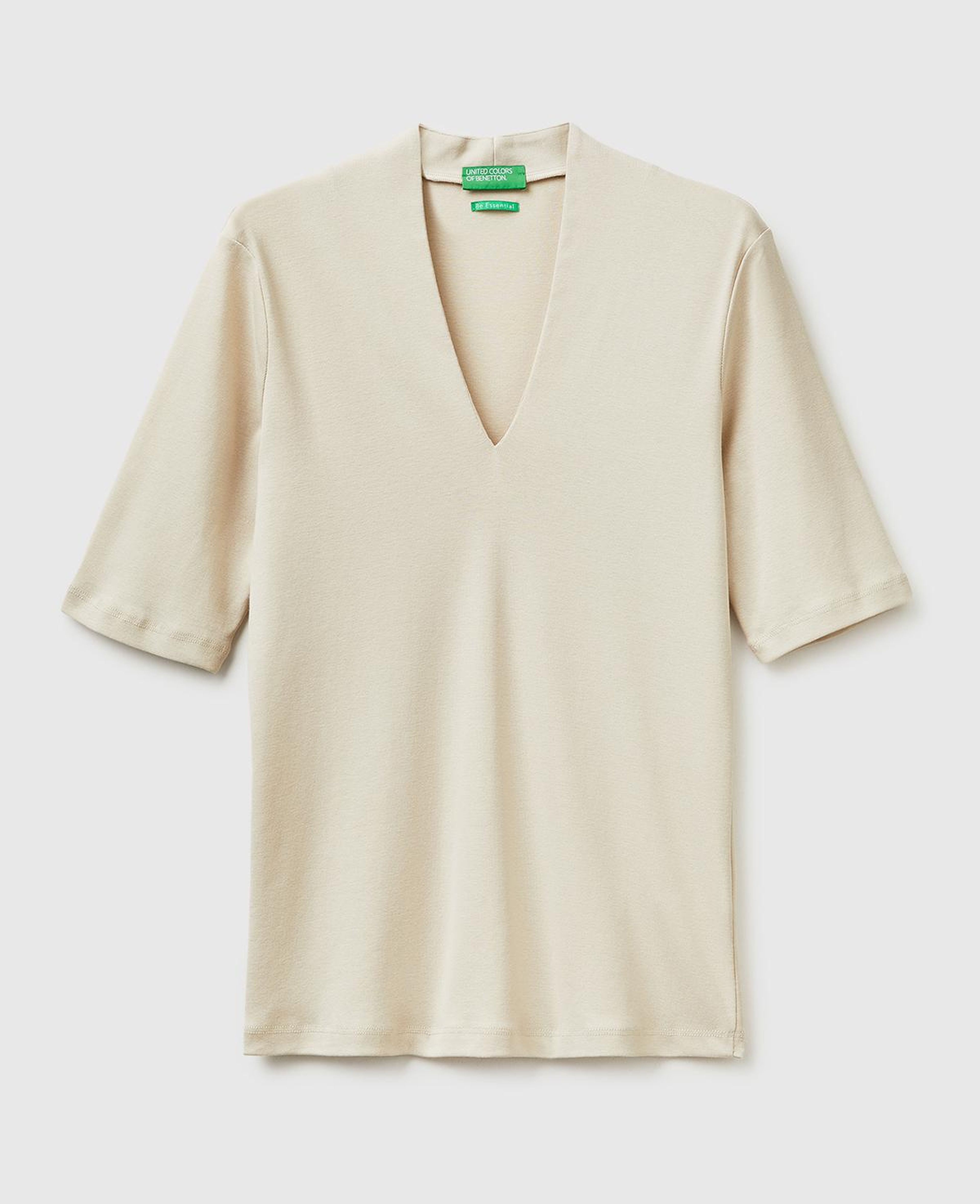 Kadın Taş %100 Pamuk Yarım Kollu Derin V Yaka T-Shirt