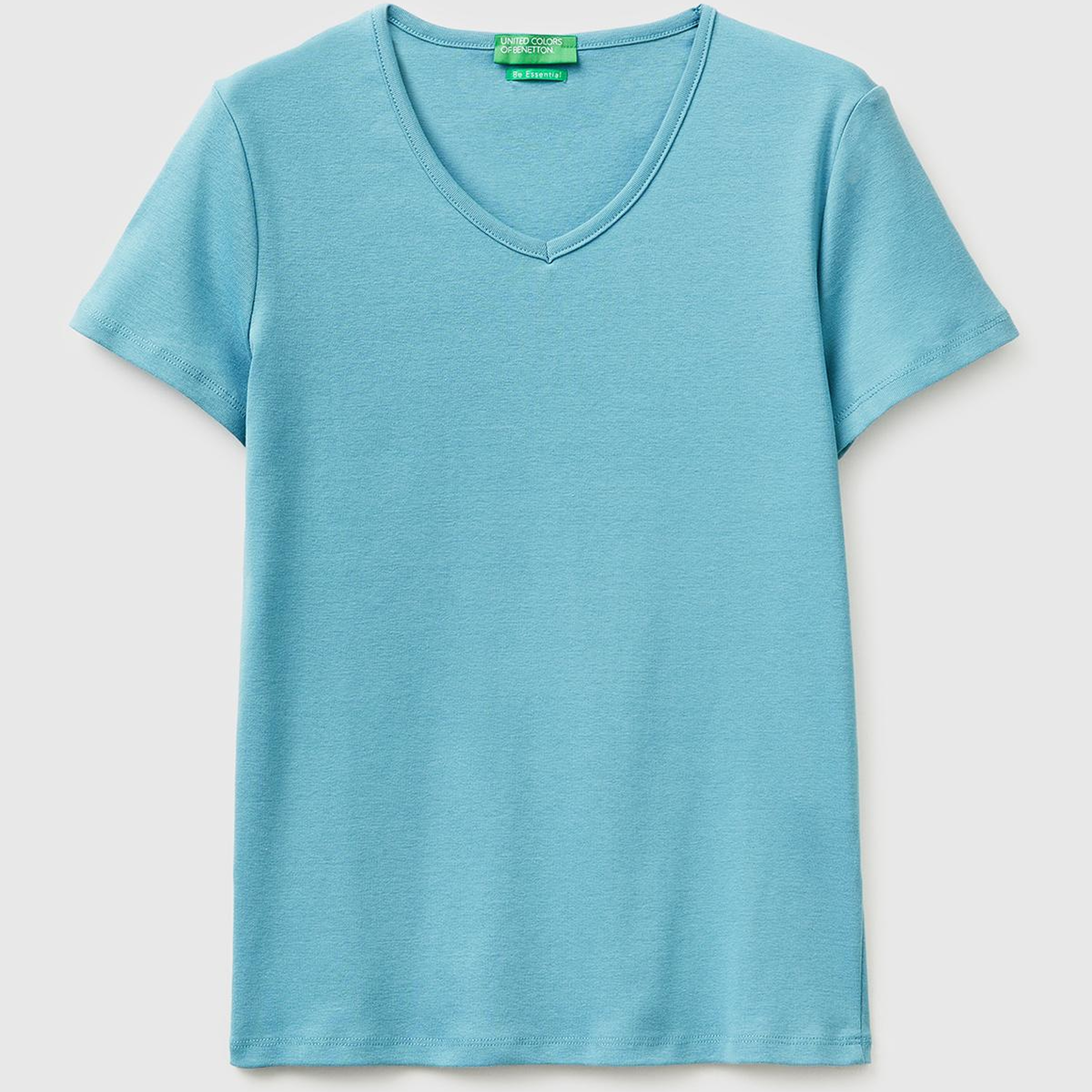 Kadın Açık Mavi %100 Pamuk Geniş V Yaka T-Shirt