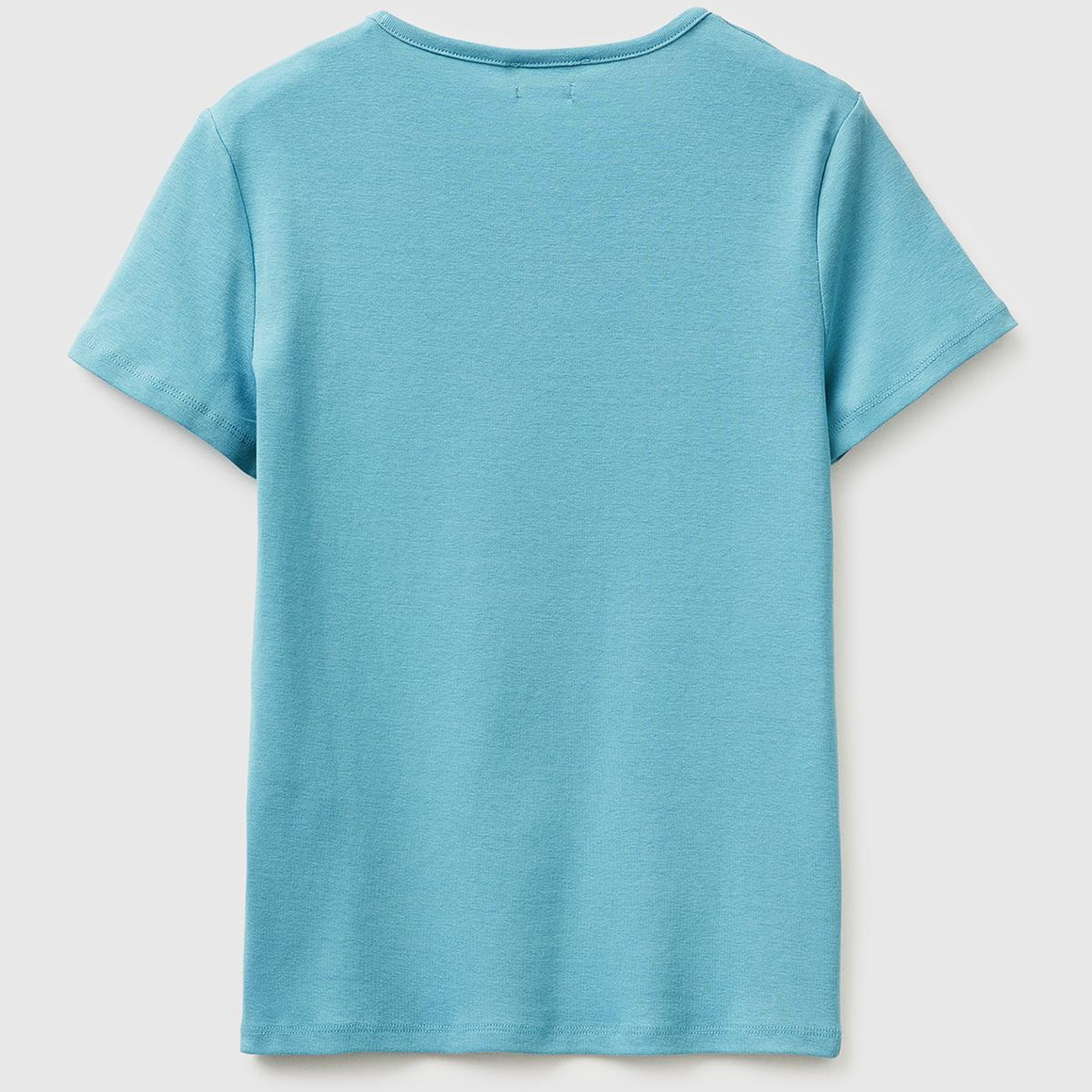 Kadın Açık Mavi %100 Pamuk Geniş V Yaka T-Shirt