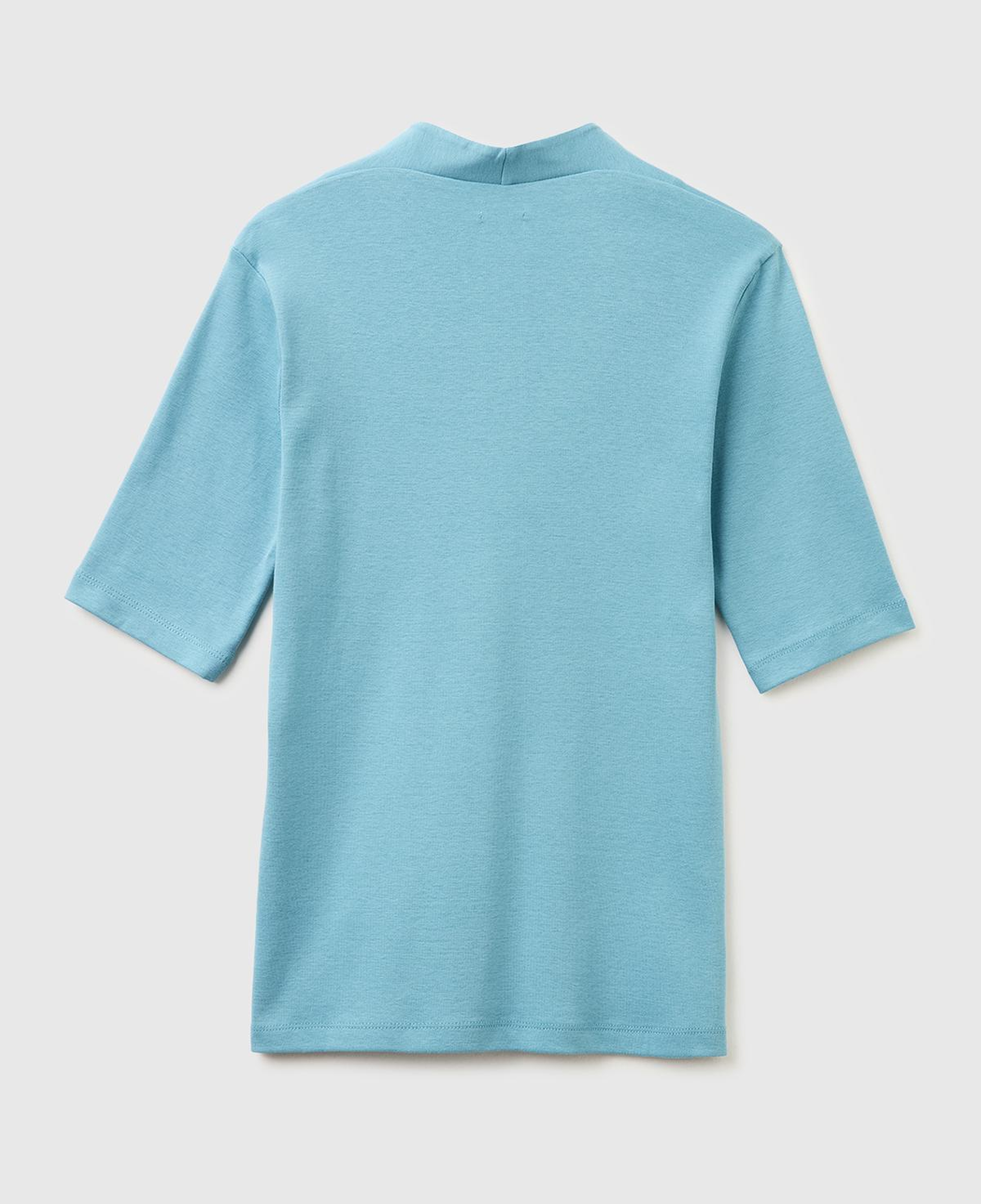 Kadın Mavi %100 Pamuk Yarım Kollu Derin V Yaka T-Shirt