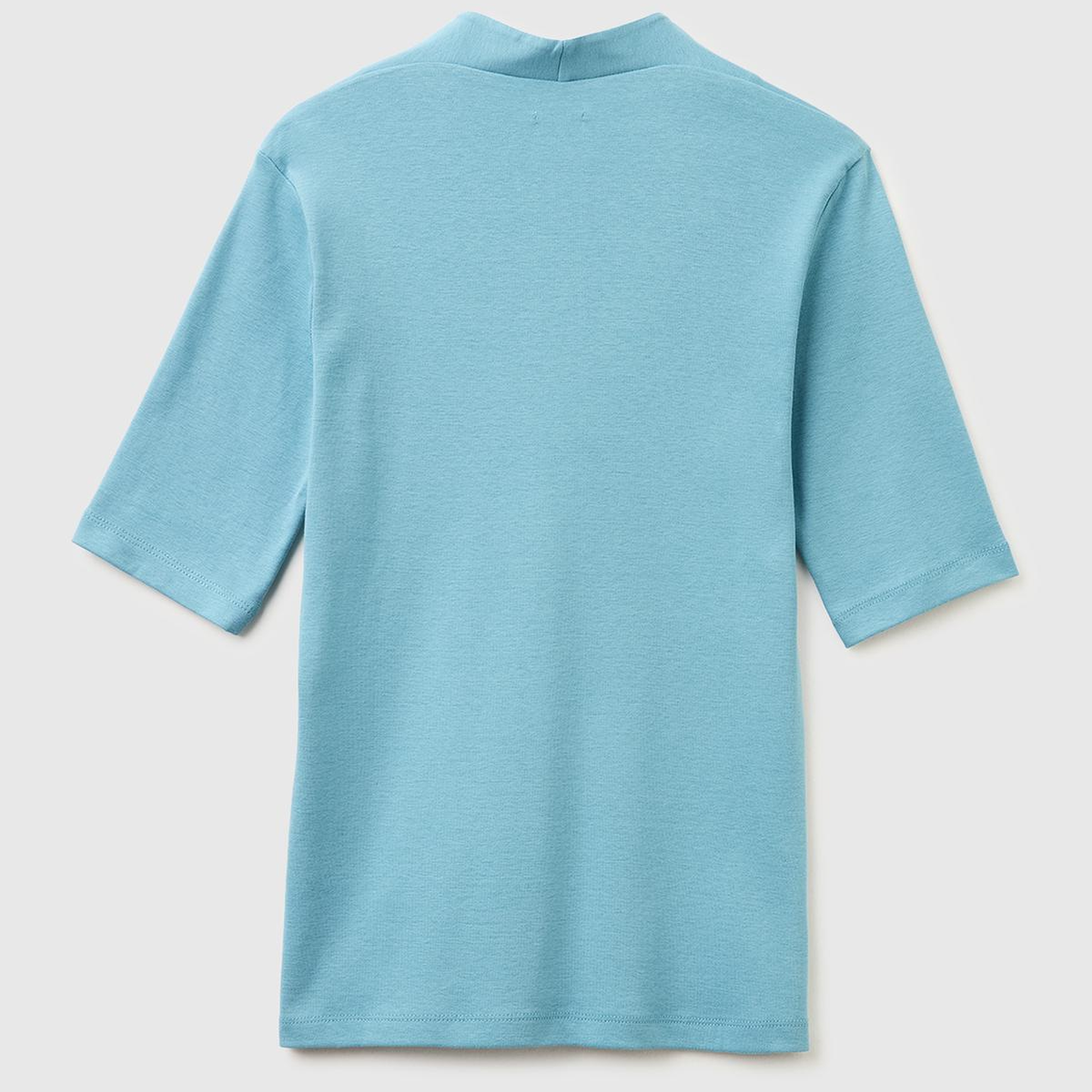 Kadın Mavi %100 Pamuk Yarım Kollu Derin V Yaka T-Shirt