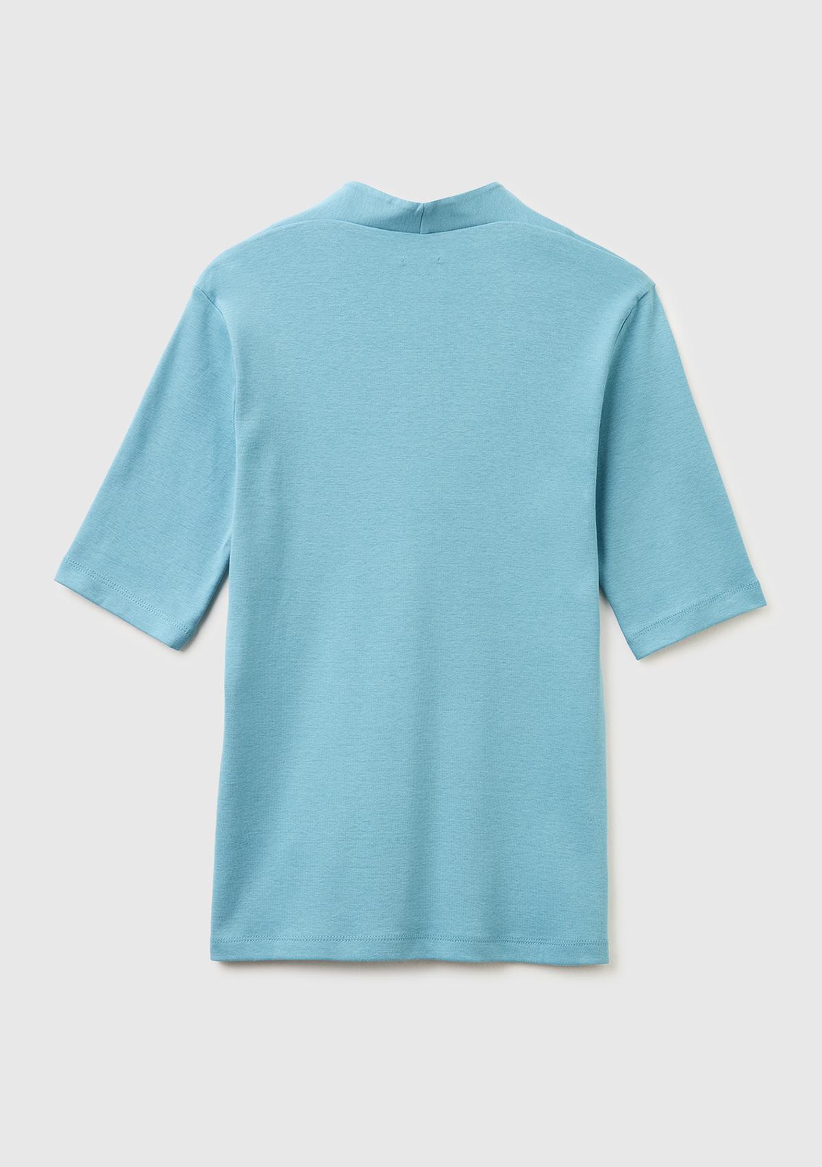 Kadın Mavi %100 Pamuk Yarım Kollu Derin V Yaka T-Shirt