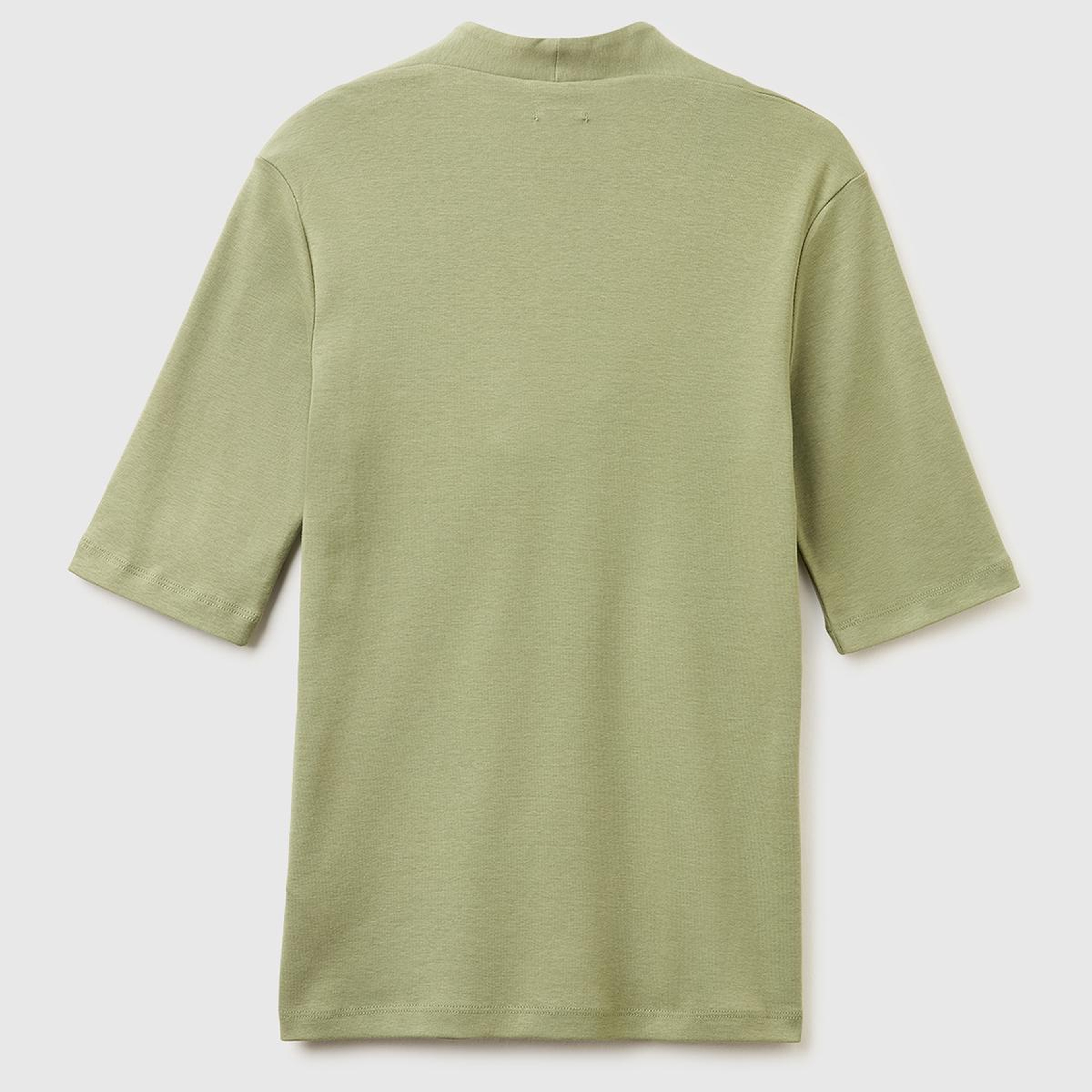 Kadın Haki %100 Pamuk Yarım Kollu Derin V Yaka T-Shirt