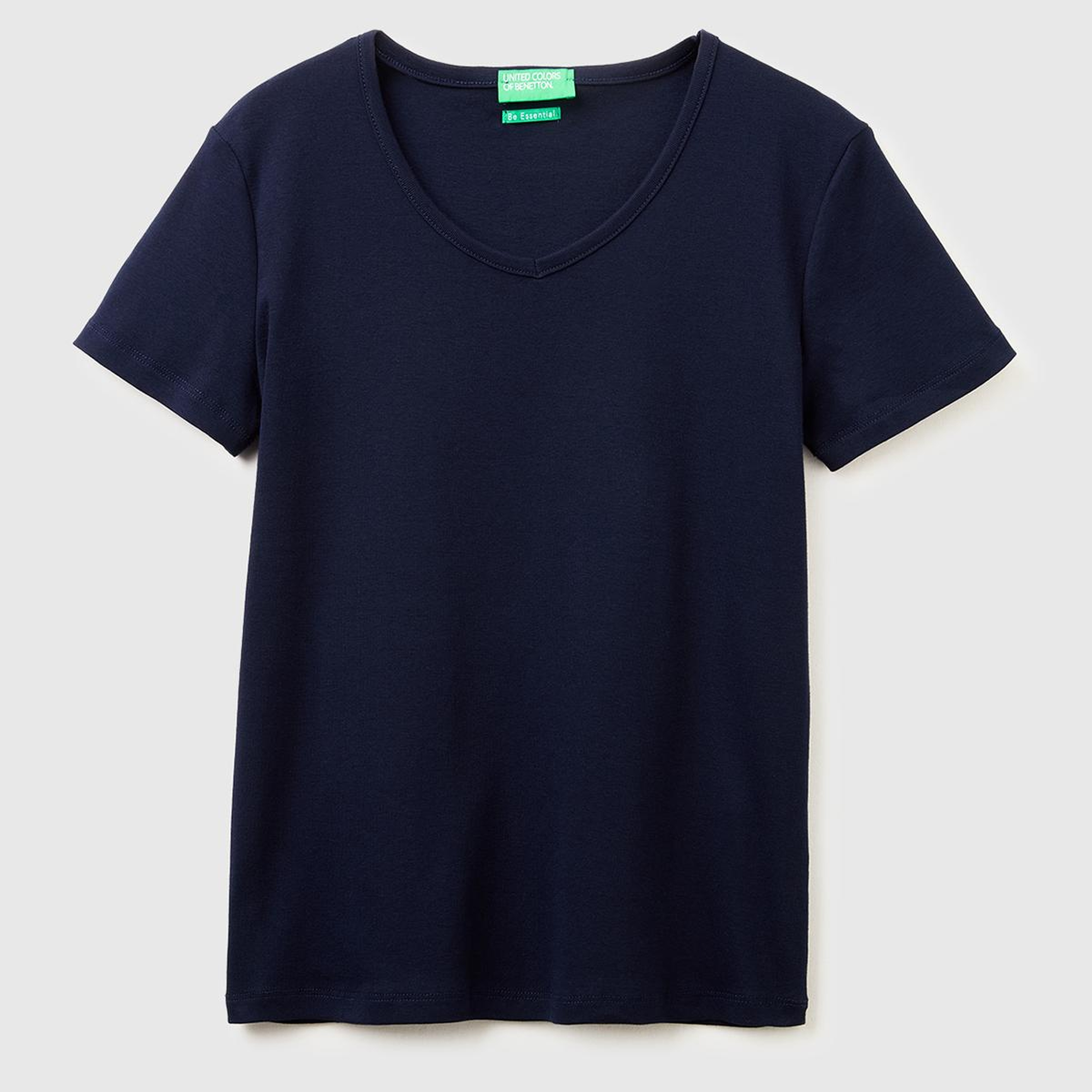 Kadın Lacivert %100 Pamuk Geniş V Yaka T-Shirt