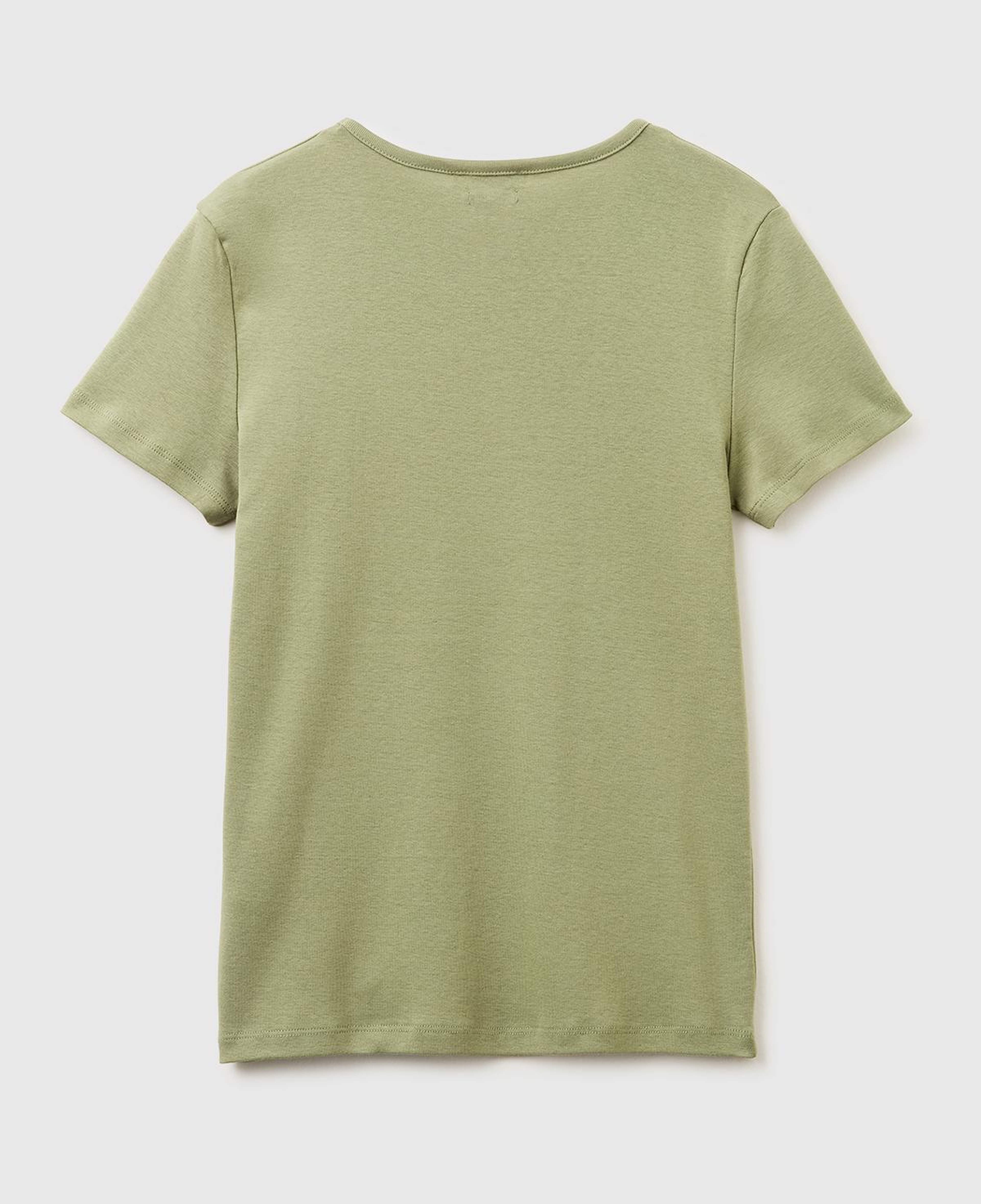 Kadın Haki %100 Pamuk Geniş V Yaka T-Shirt