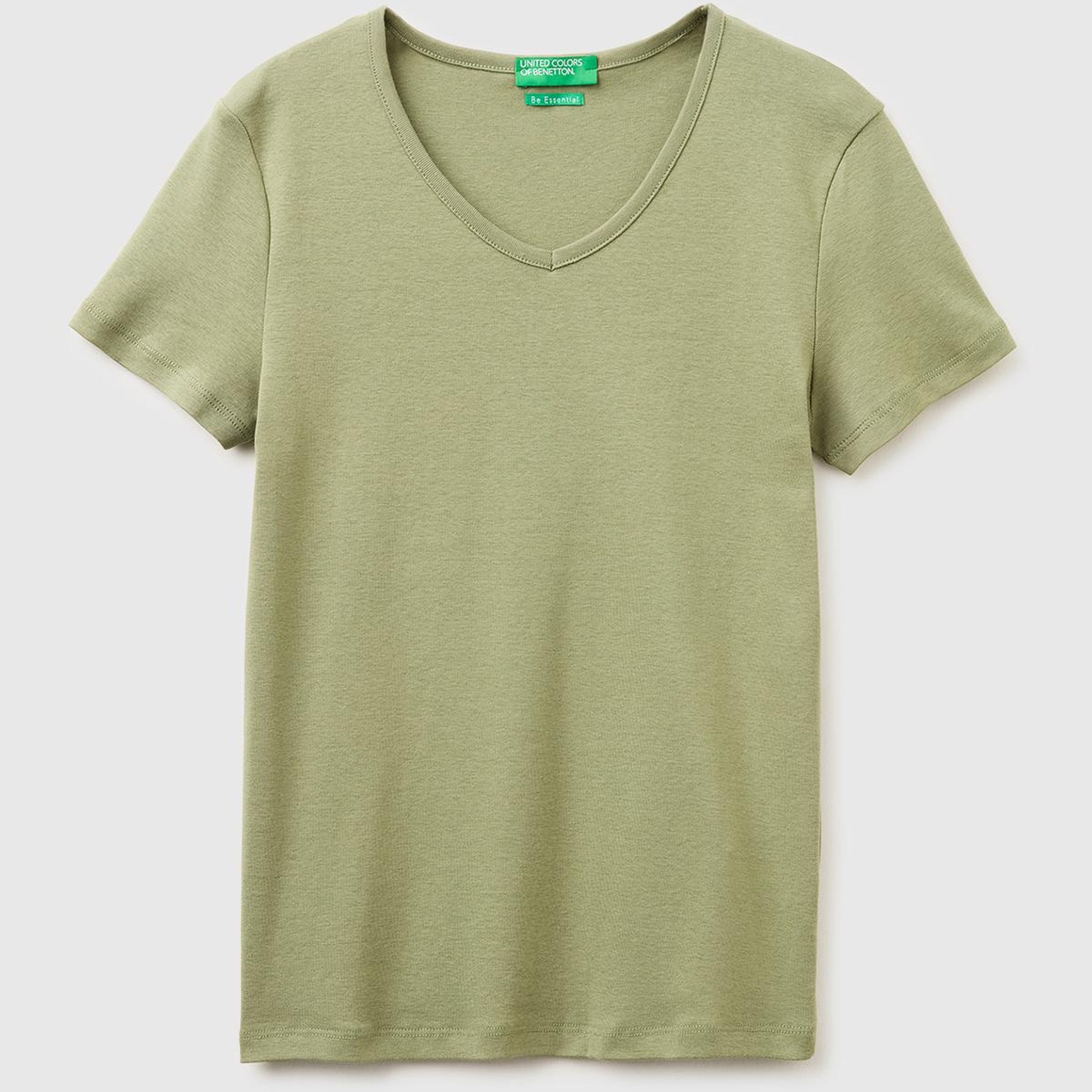 Kadın Haki %100 Pamuk Geniş V Yaka T-Shirt