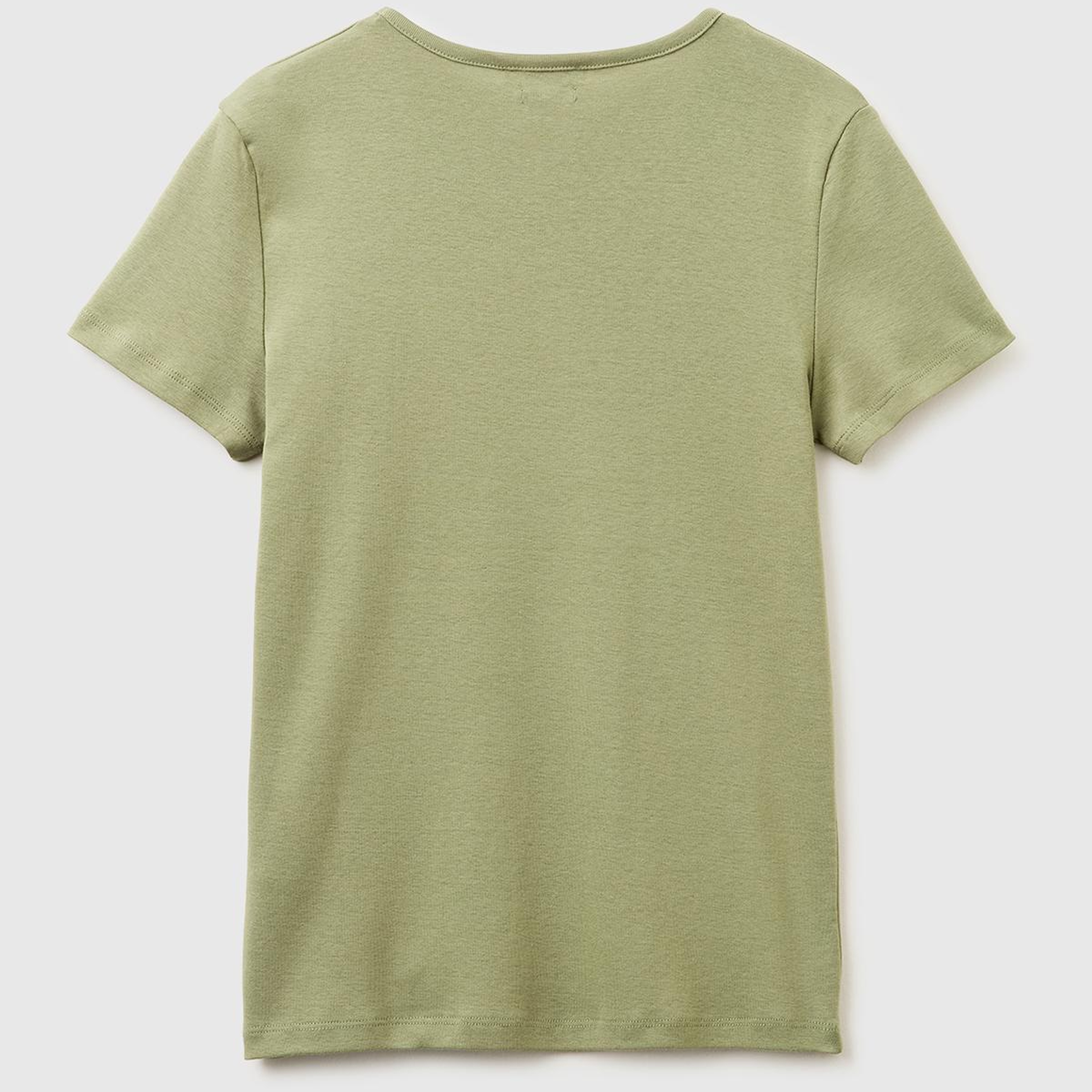 Kadın Haki %100 Pamuk Geniş V Yaka T-Shirt