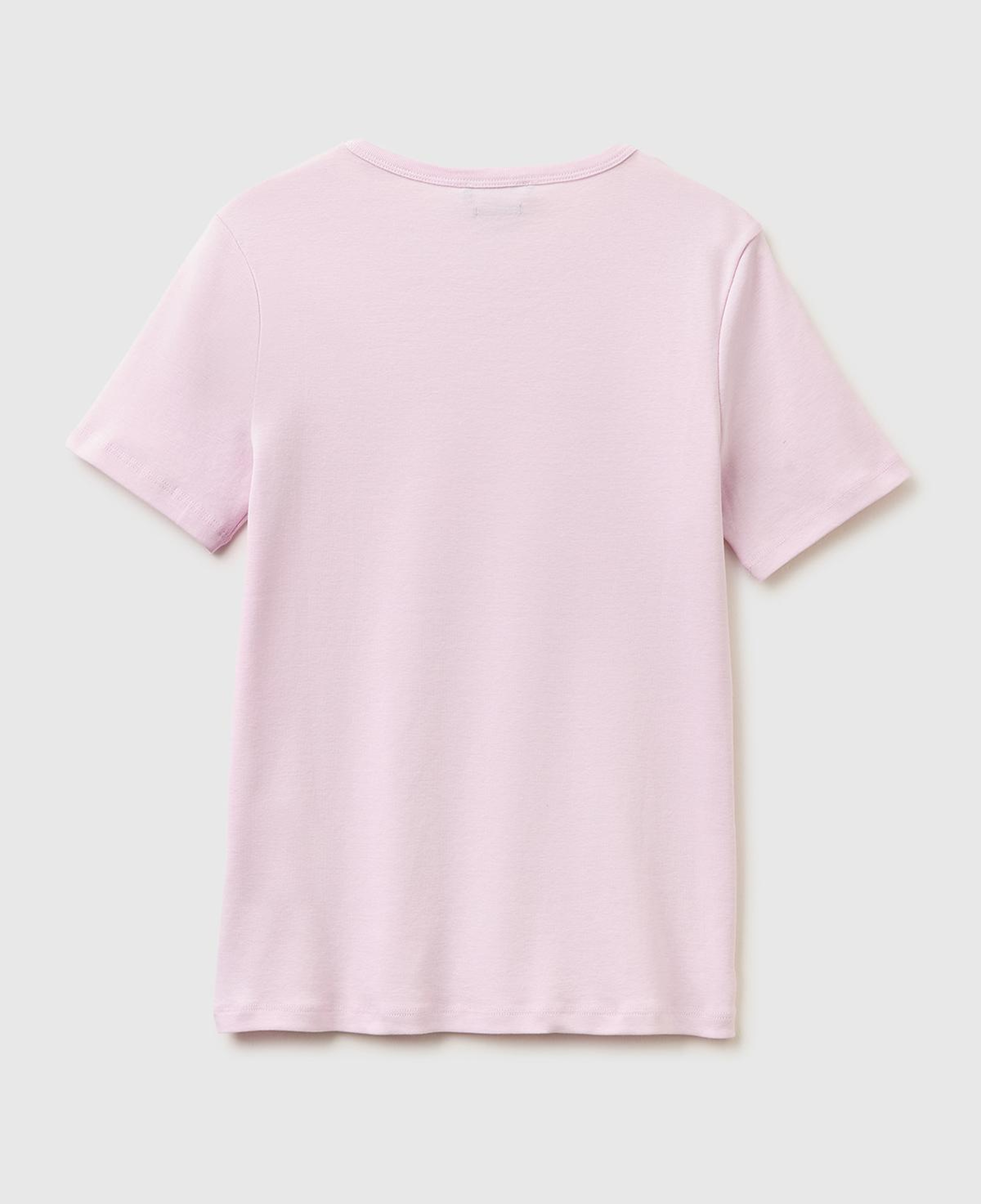 Kadın Açık Pembe %100 Pamuk Logo Baskılı Bisiklet Yaka T-Shirt