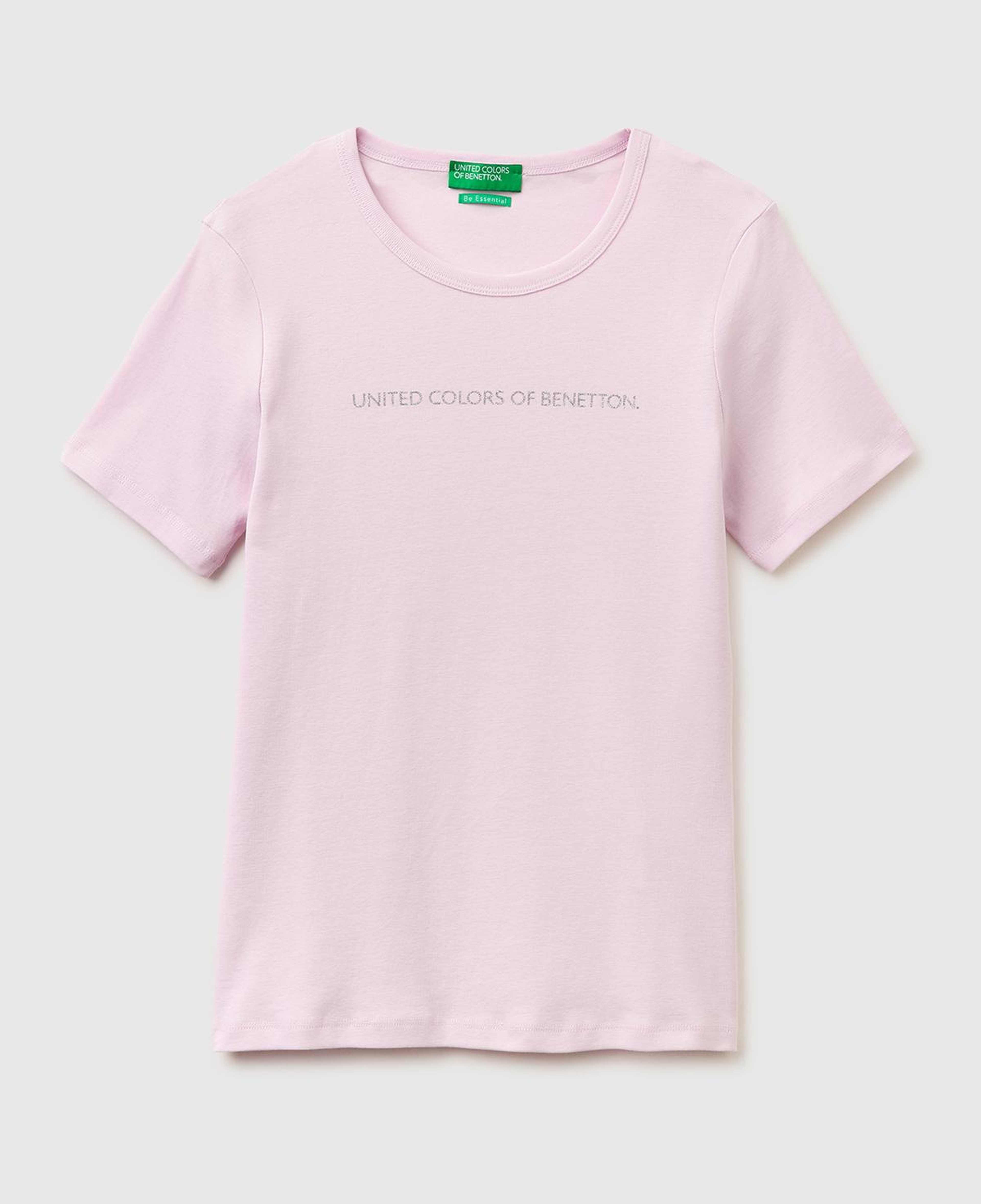 Kadın Açık Pembe %100 Pamuk Logo Baskılı Bisiklet Yaka T-Shirt
