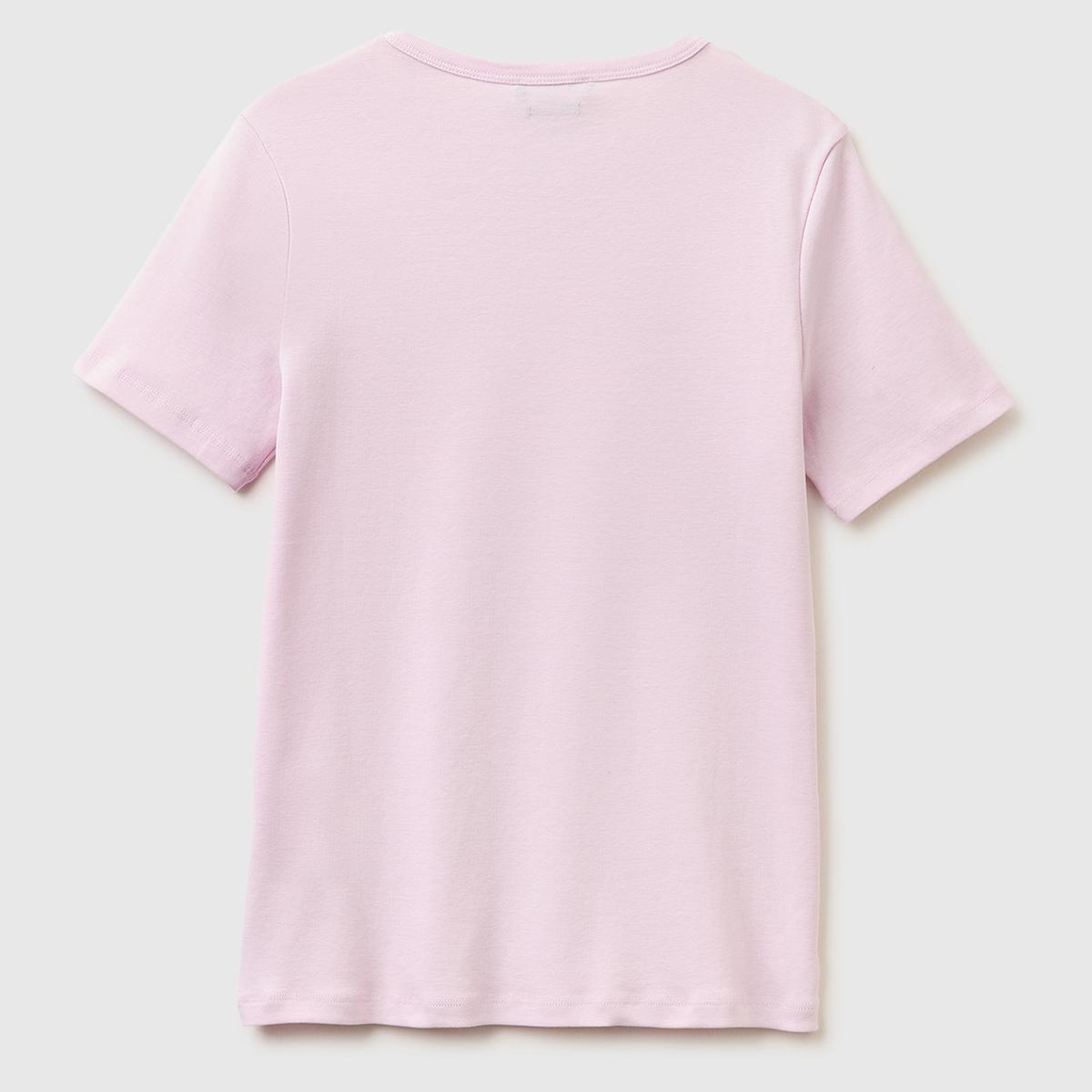Kadın Açık Pembe %100 Pamuk Logo Baskılı Bisiklet Yaka T-Shirt