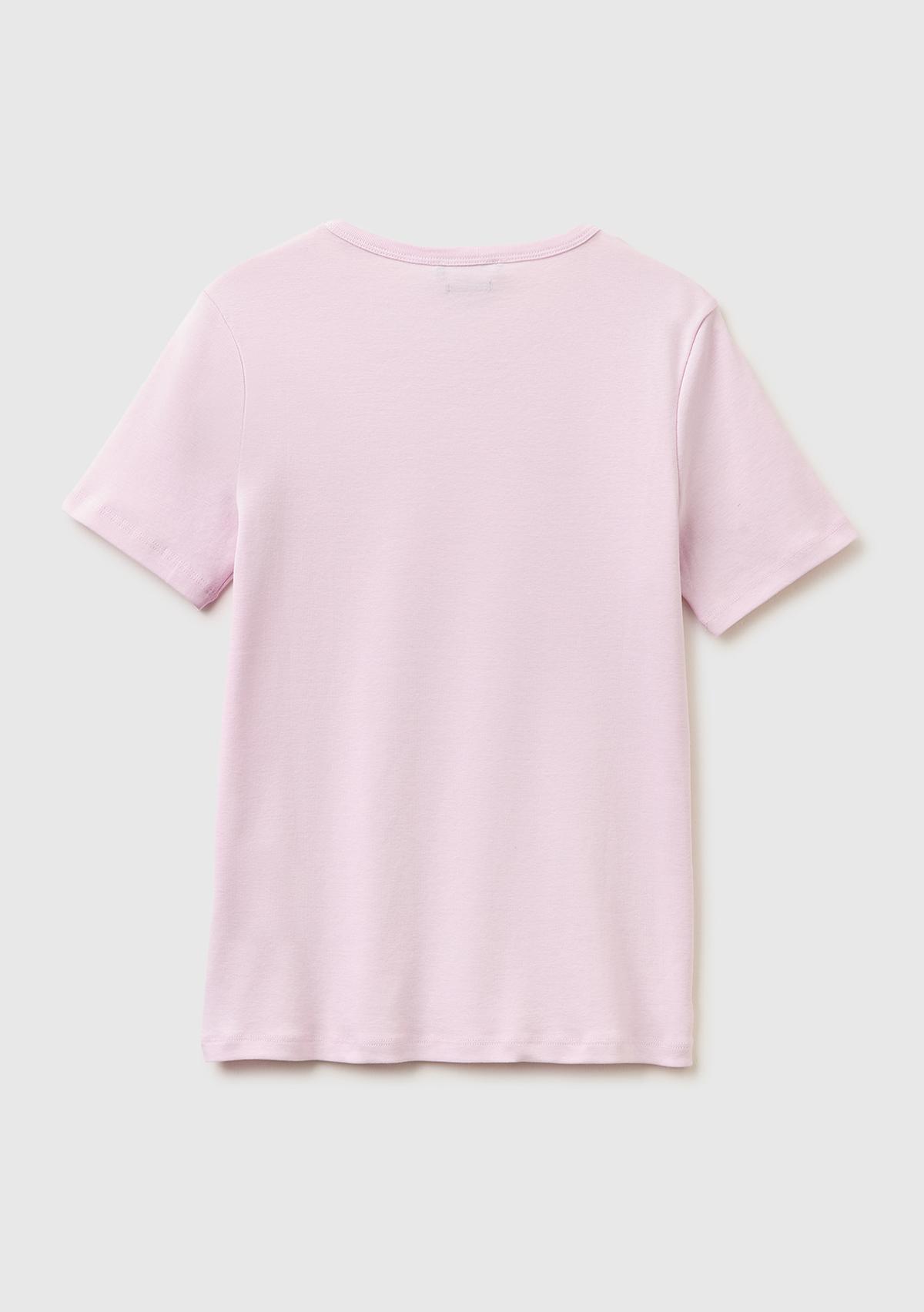 Kadın Açık Pembe %100 Pamuk Logo Baskılı Bisiklet Yaka T-Shirt