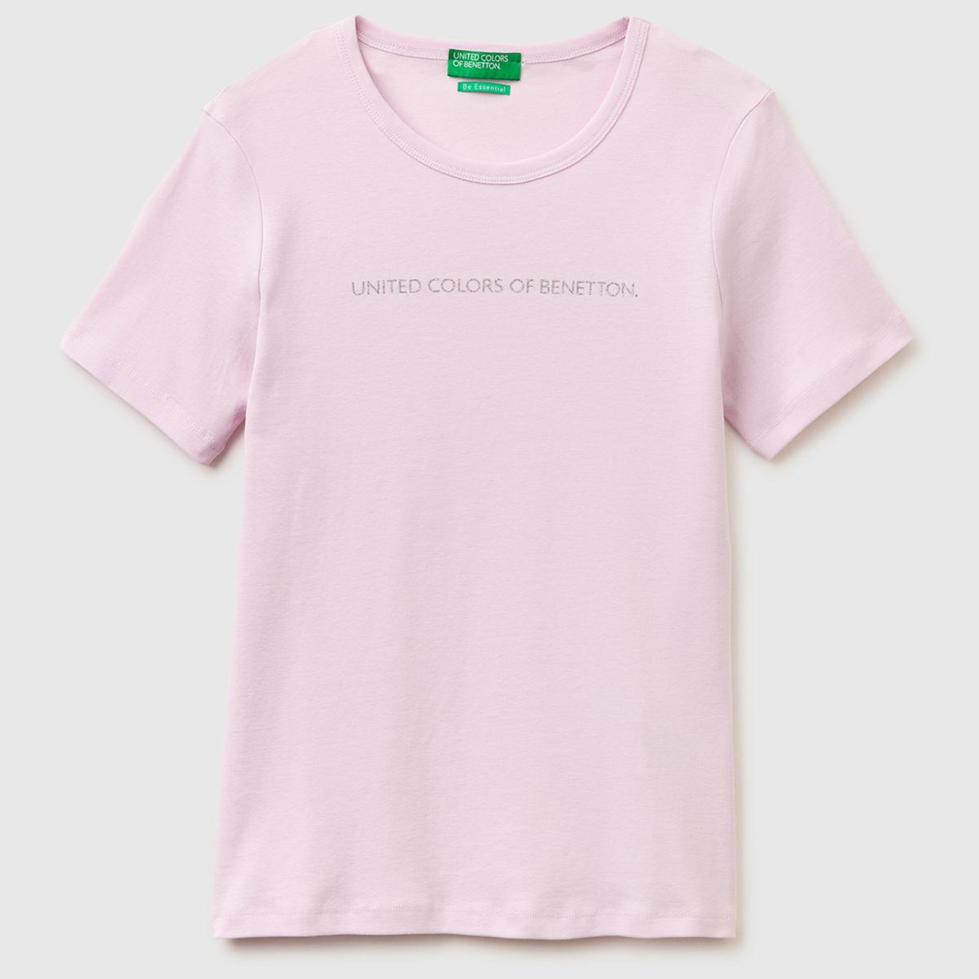 Kadın Açık Pembe %100 Pamuk Logo Baskılı Bisiklet Yaka T-Shirt