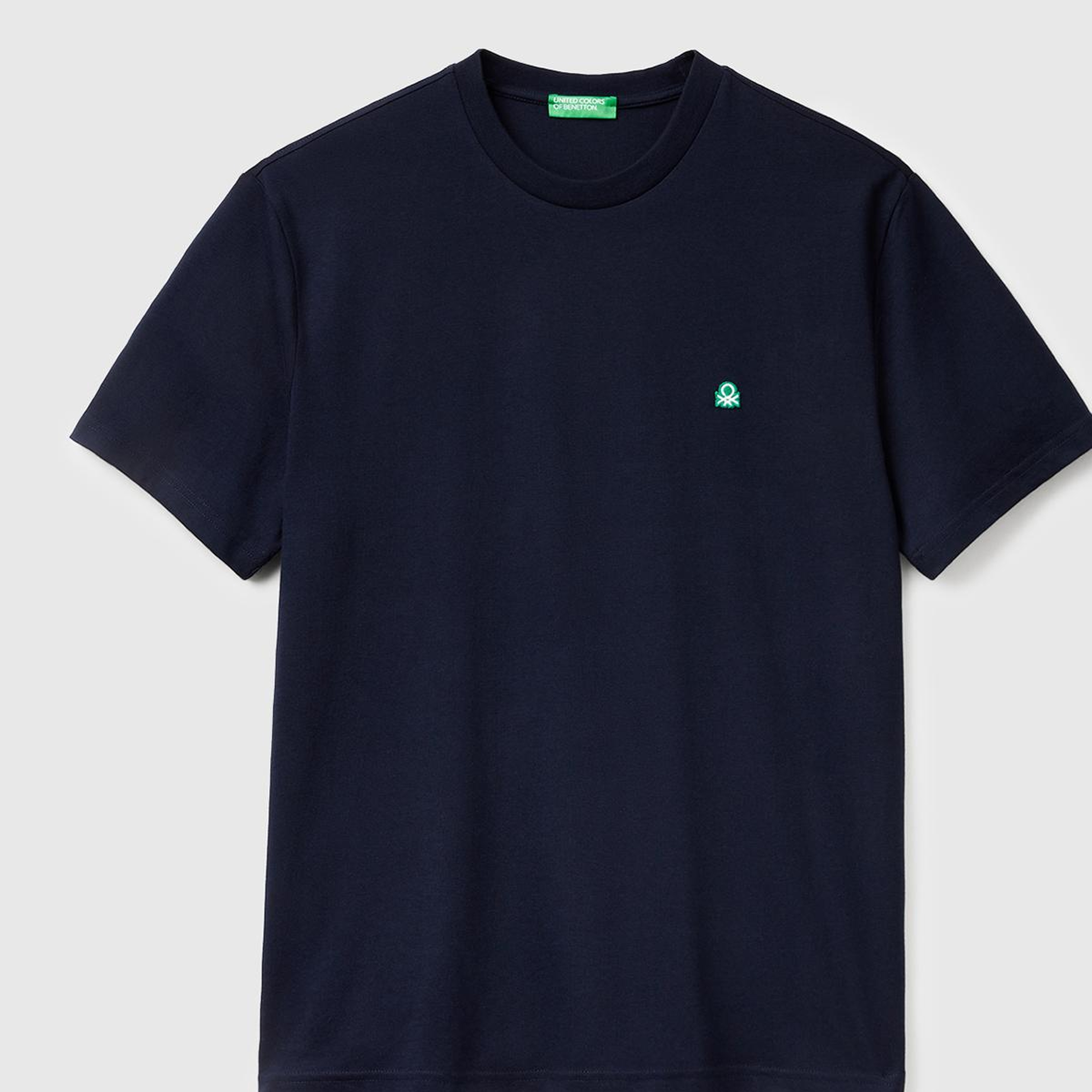 Erkek Lacivert %100 Koton Logolu Bisiklet Yaka T-Shirt