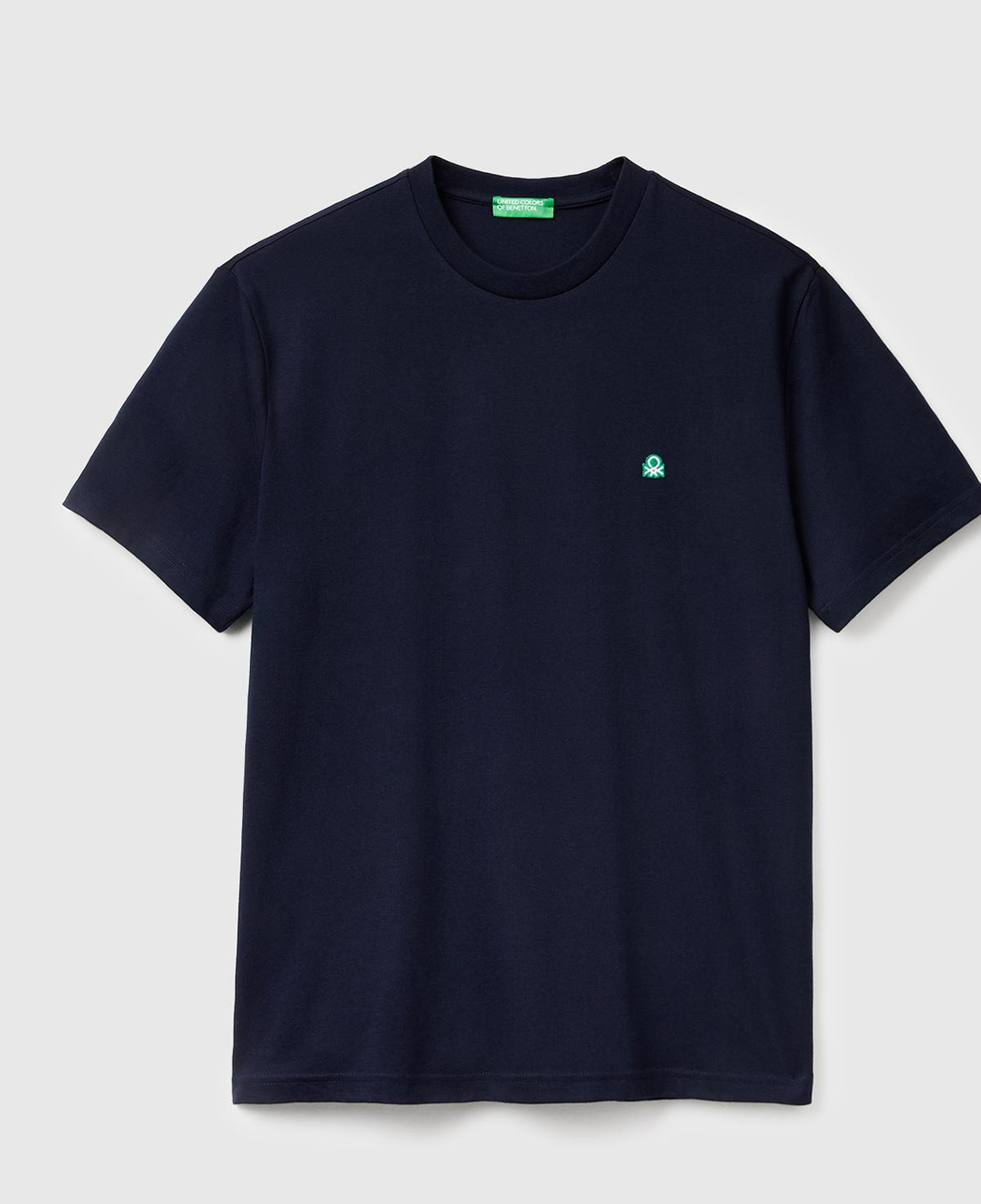 Erkek Lacivert %100 Koton Logolu Bisiklet Yaka T-Shirt