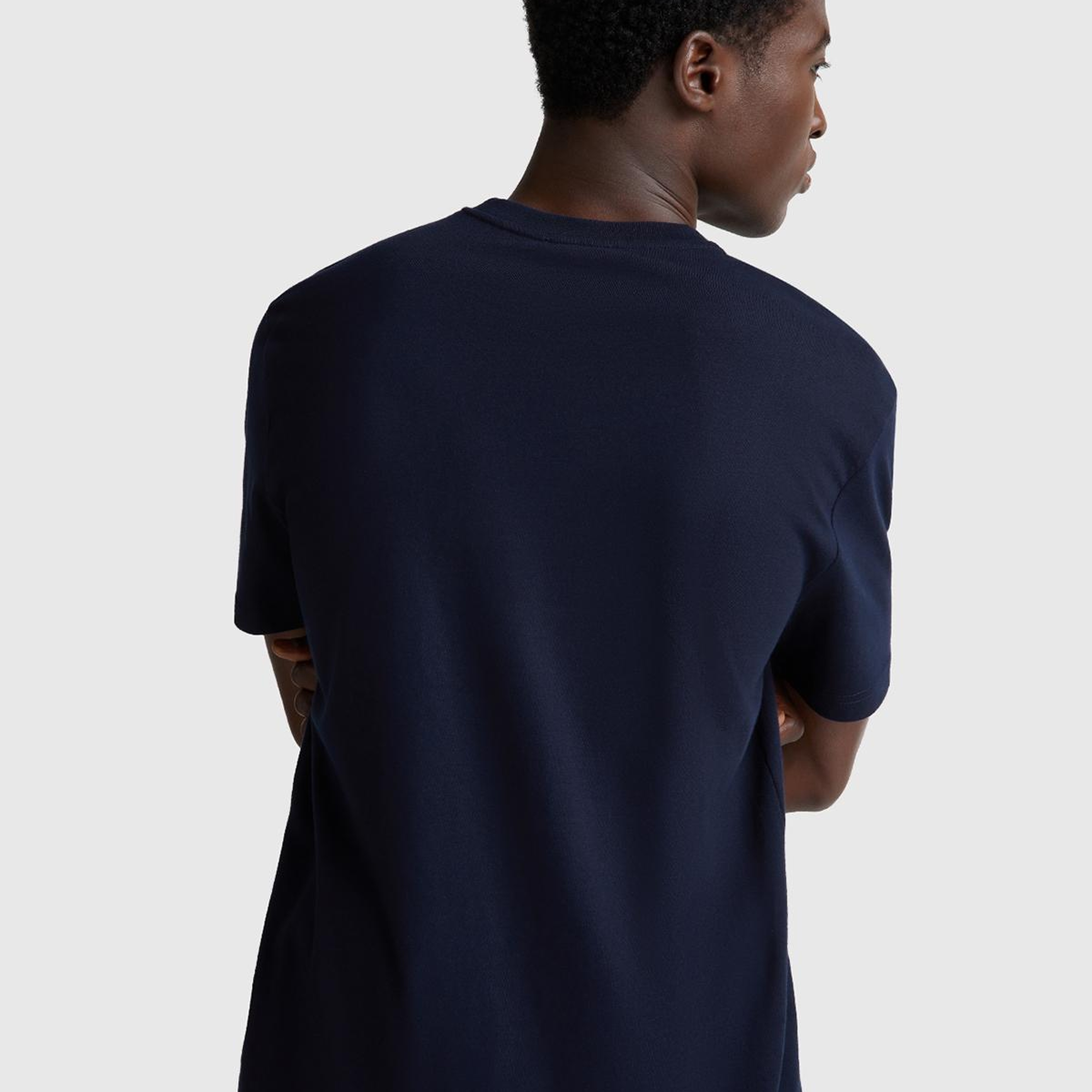 Erkek Lacivert %100 Koton Logolu Bisiklet Yaka T-Shirt