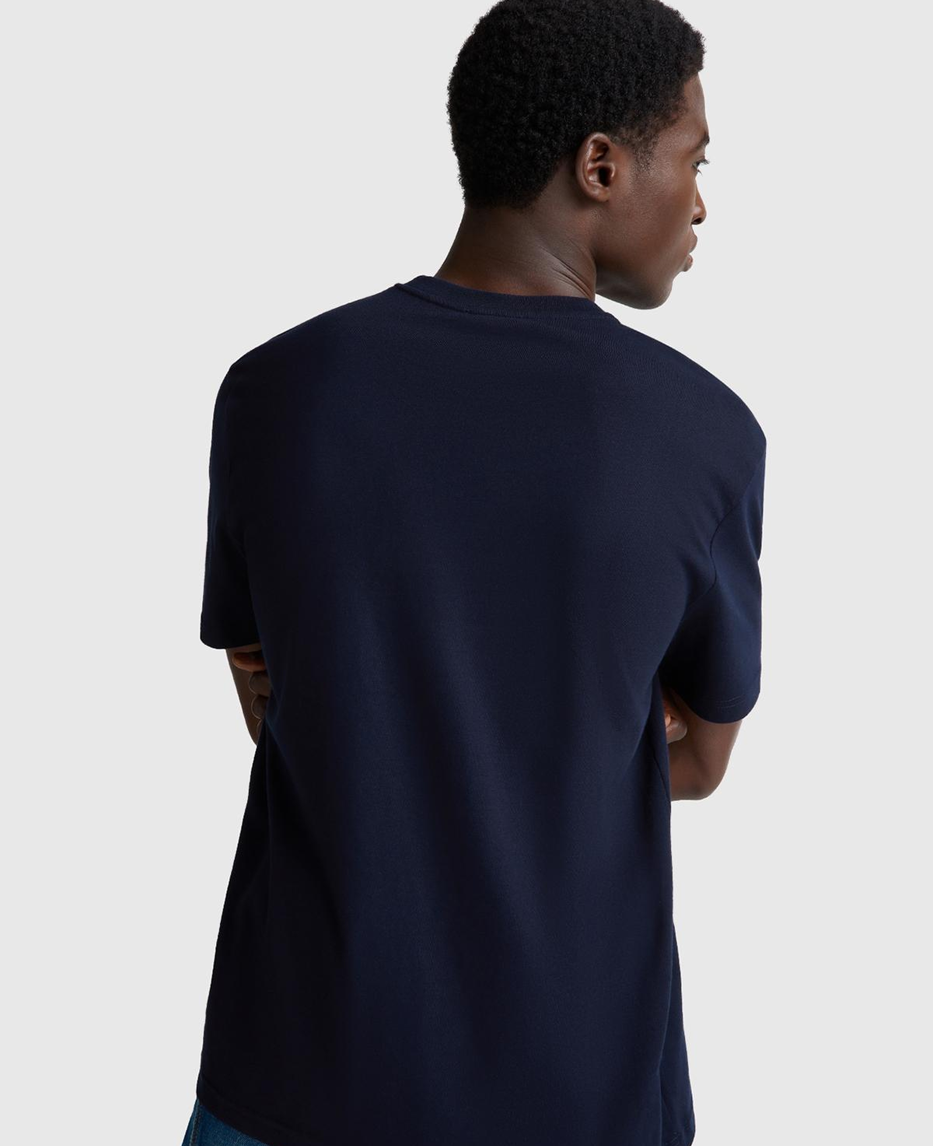 Erkek Lacivert %100 Koton Logolu Bisiklet Yaka T-Shirt