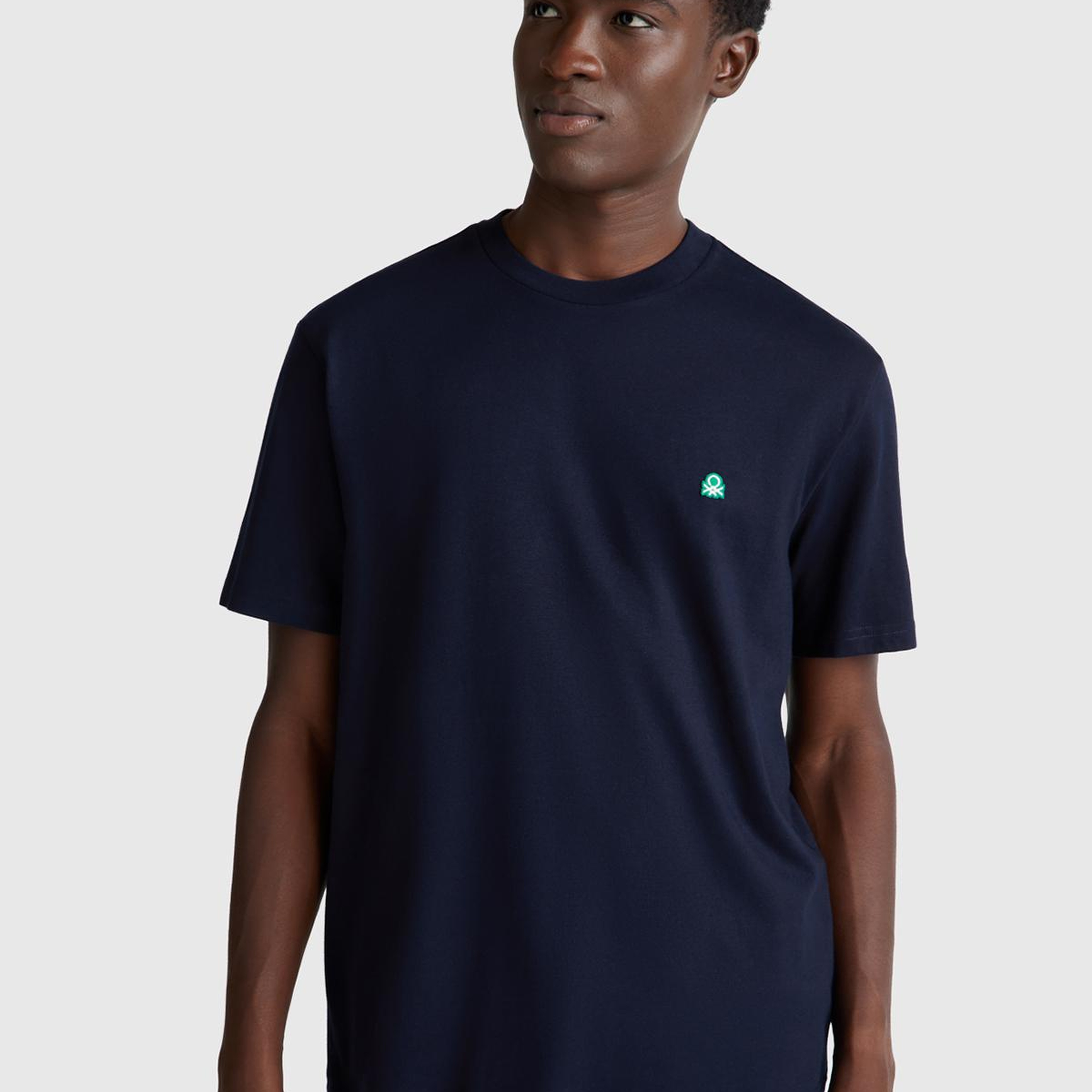 Erkek Lacivert %100 Koton Logolu Bisiklet Yaka T-Shirt