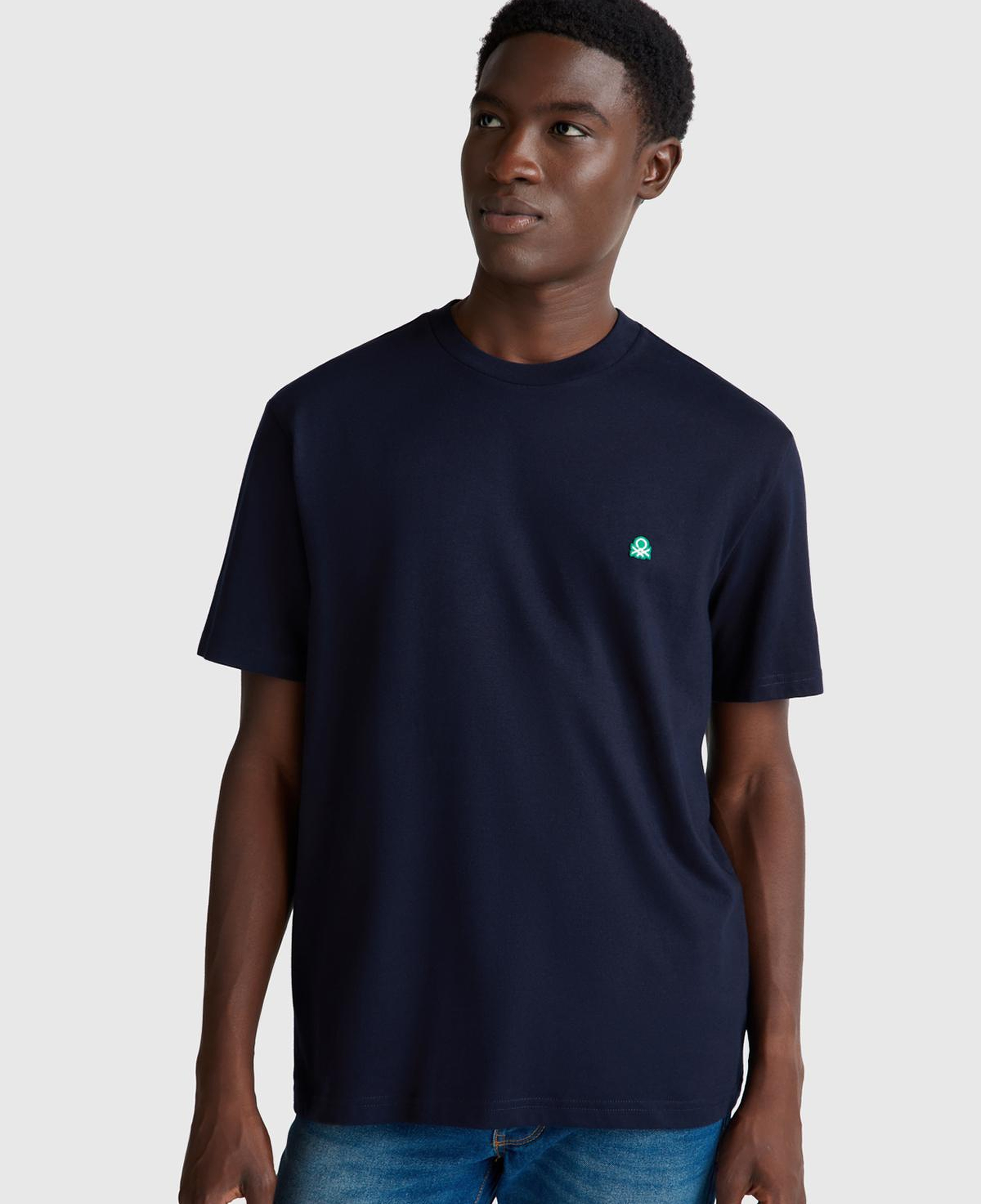 Erkek Lacivert %100 Koton Logolu Bisiklet Yaka T-Shirt