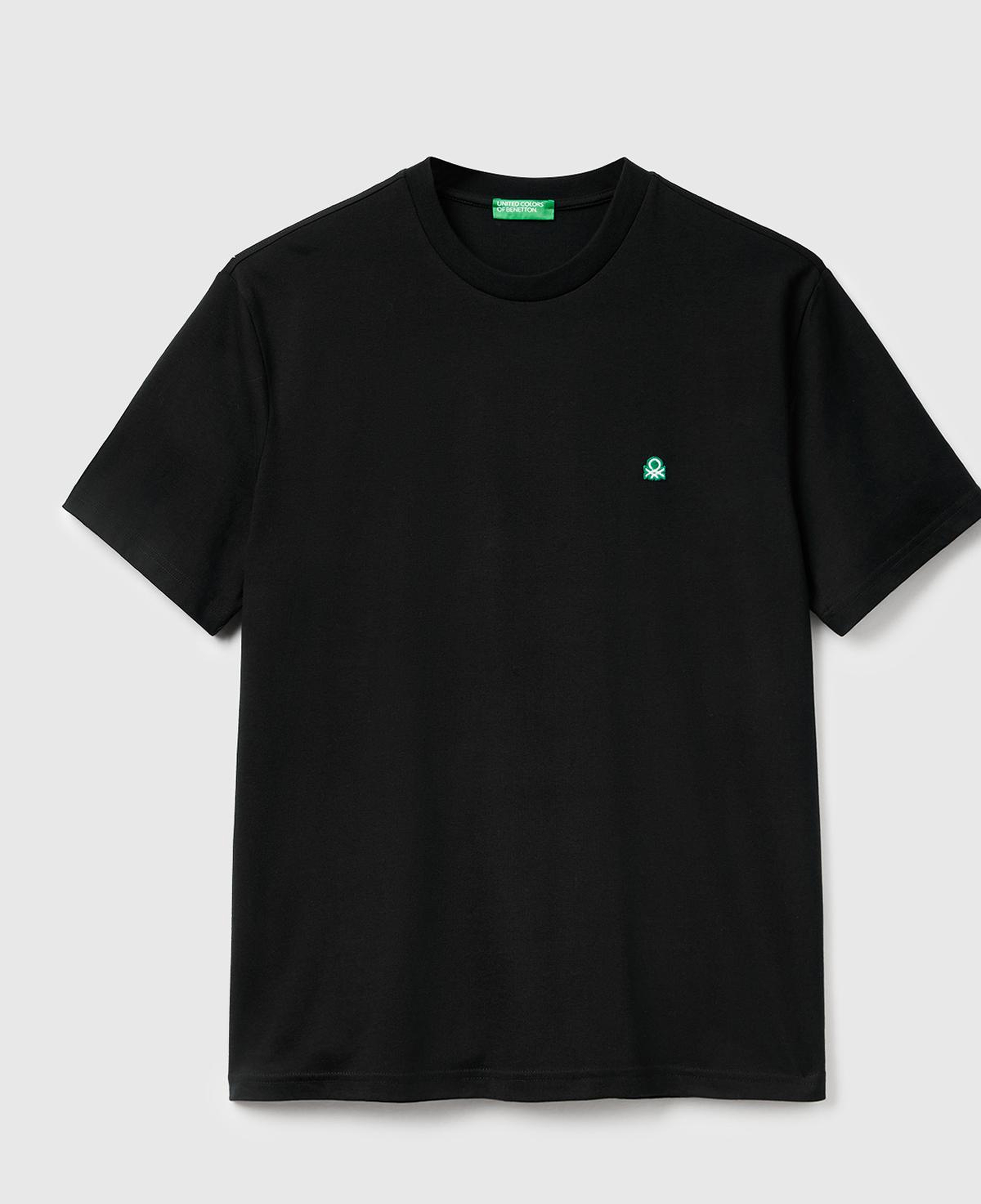 Erkek Siyah %100 Koton Logolu Bisiklet Yaka T-Shirt