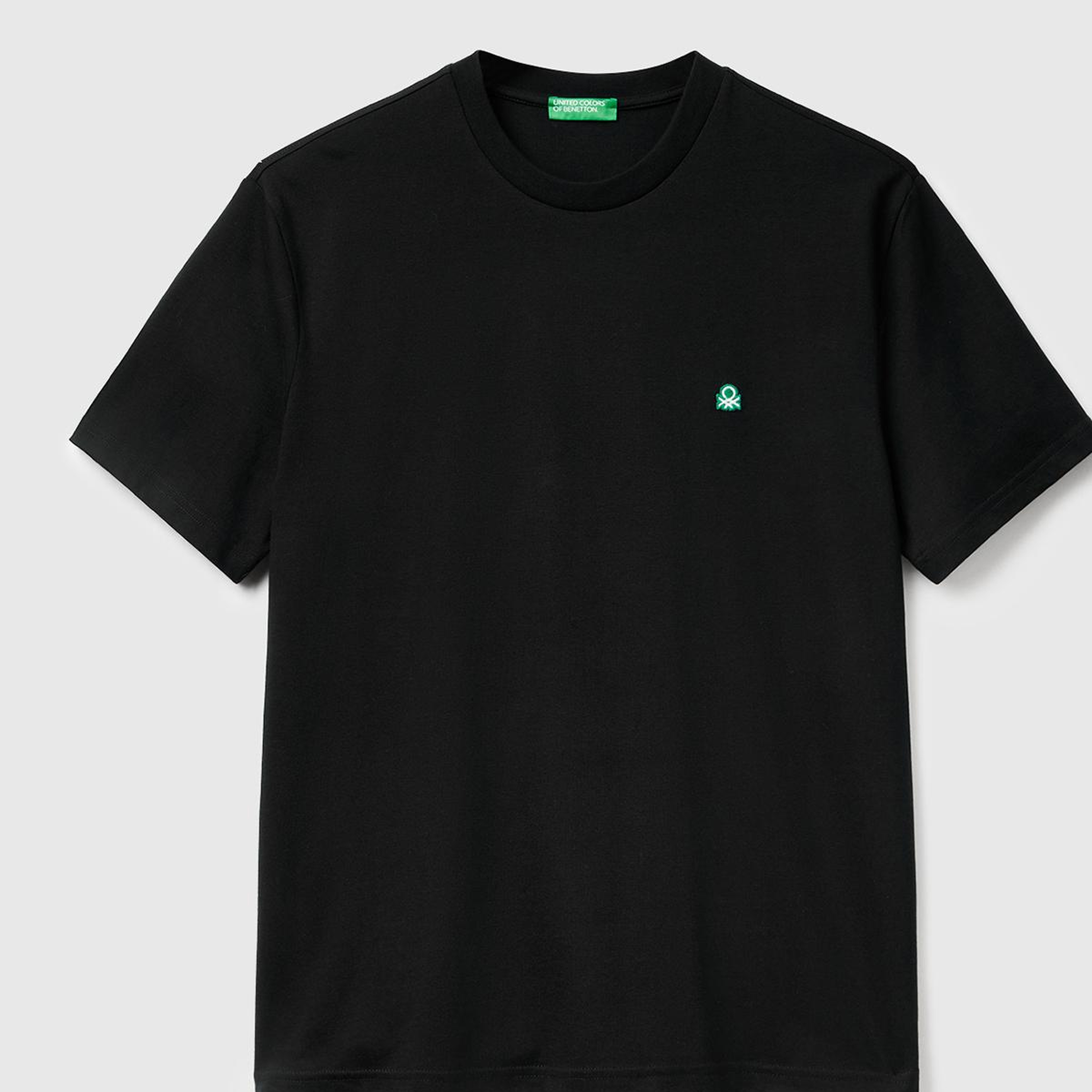 Erkek Siyah %100 Koton Logolu Bisiklet Yaka T-Shirt