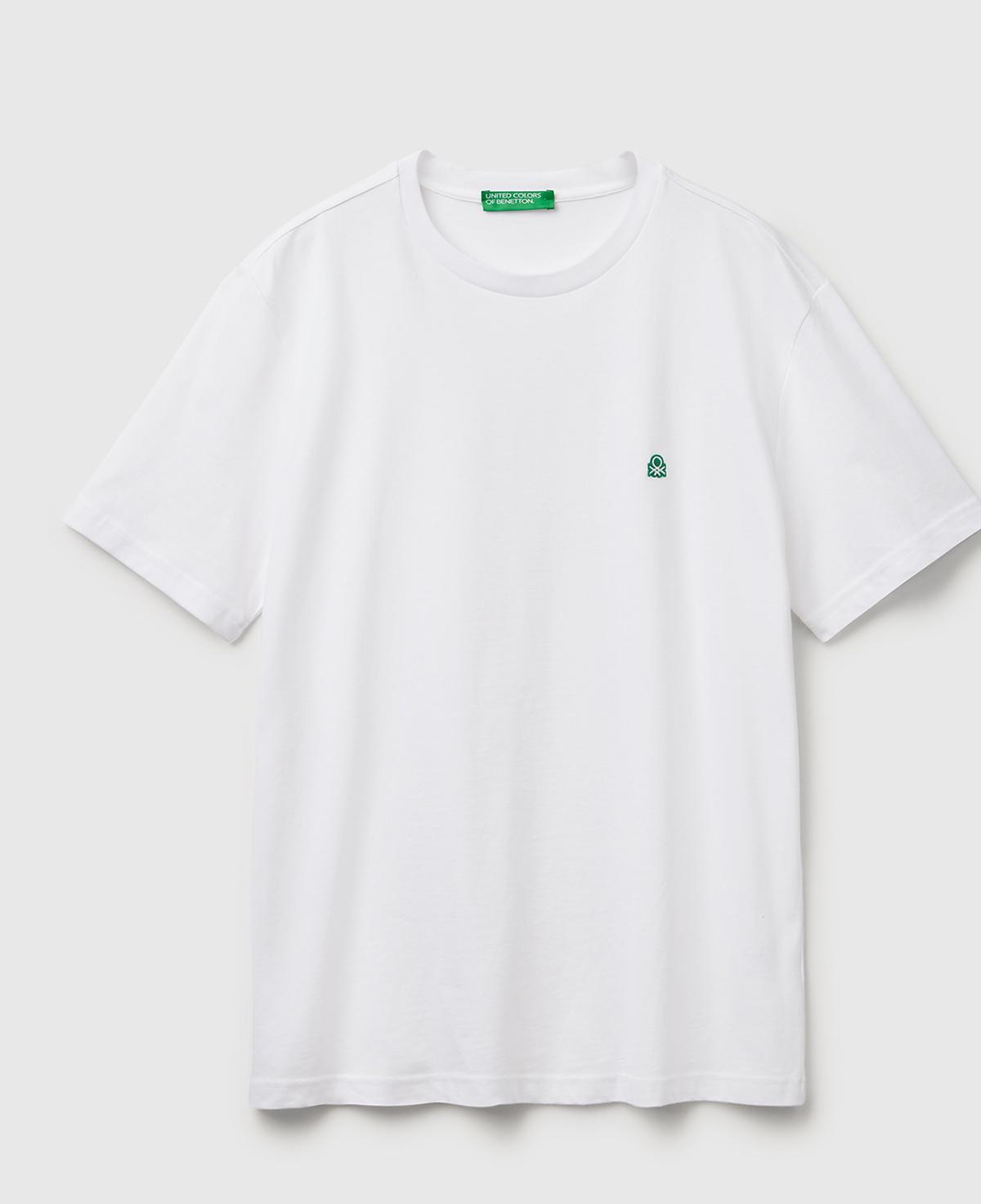 Erkek Beyaz %100 Koton Logolu Bisiklet Yaka T-Shirt