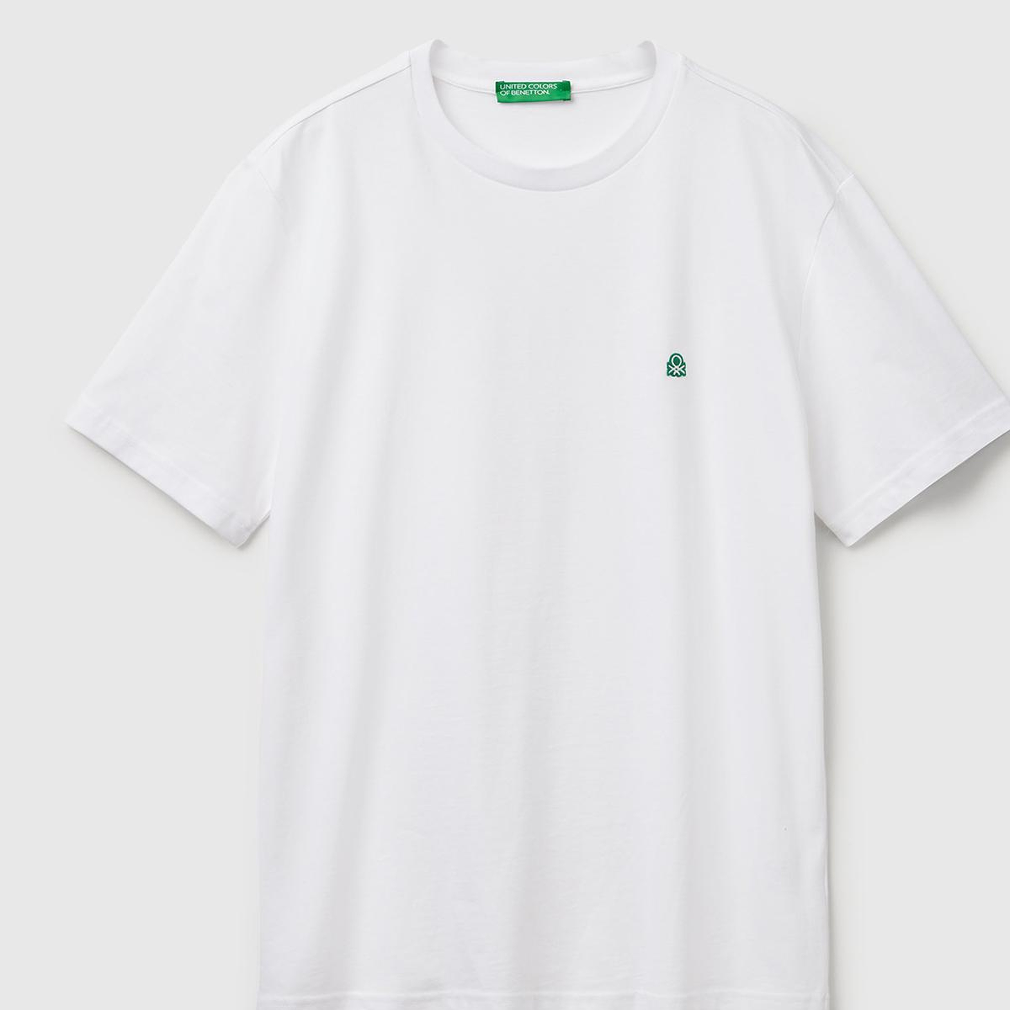 Erkek Beyaz %100 Koton Logolu Bisiklet Yaka T-Shirt
