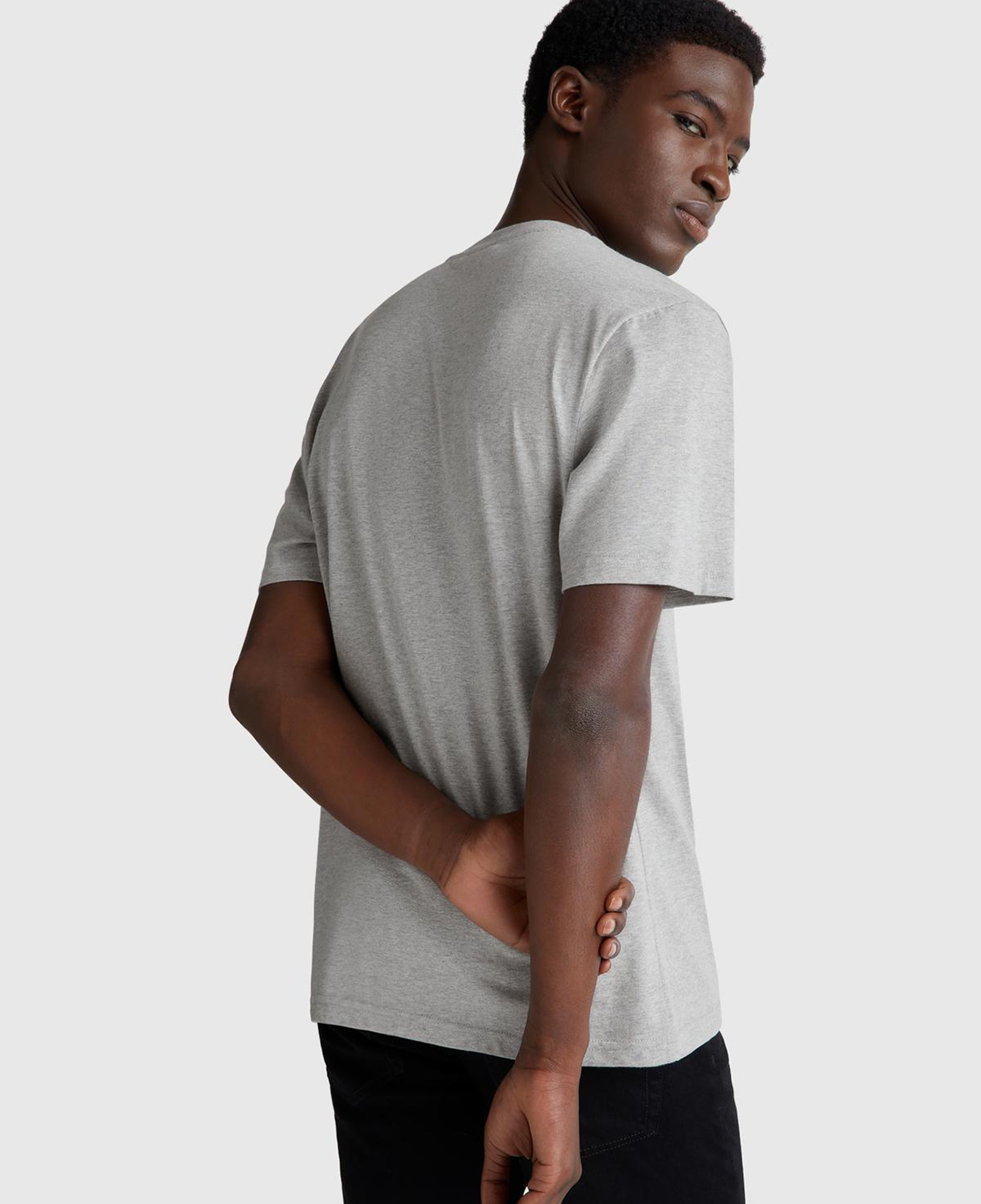 Erkek Gri Melanj %100 Koton Logolu Bisiklet Yaka T-Shirt