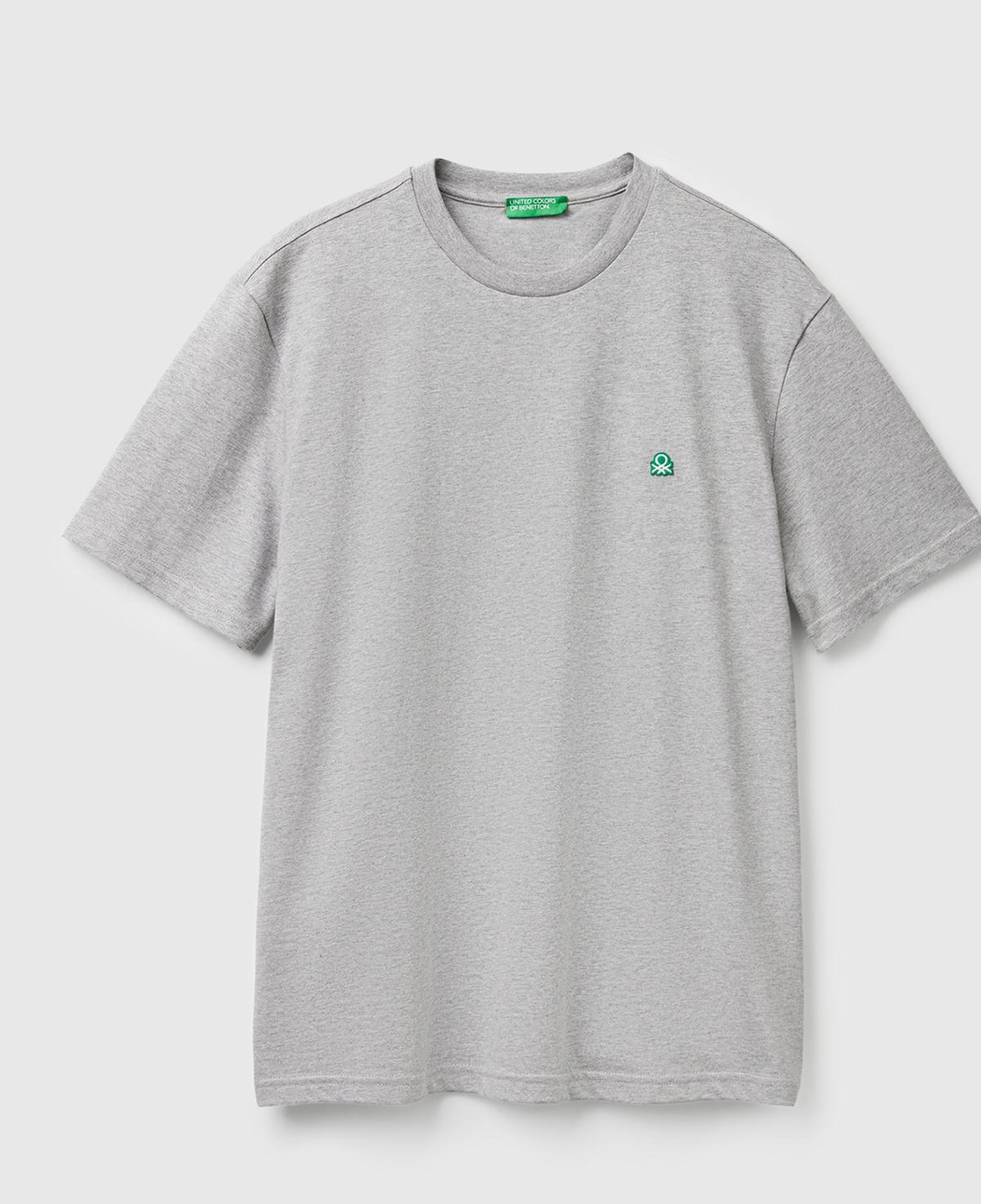 Erkek Gri Melanj %100 Koton Logolu Bisiklet Yaka T-Shirt