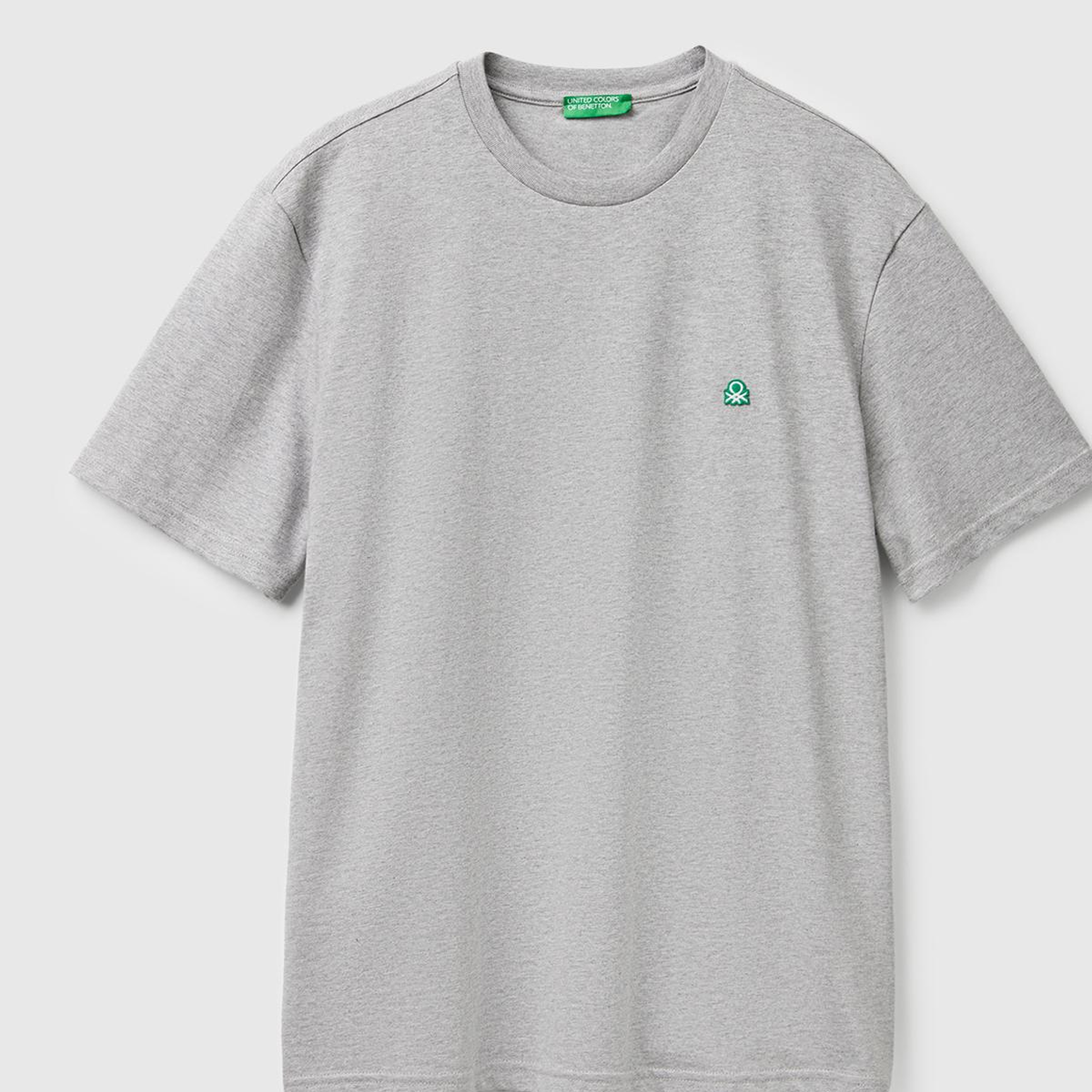 Erkek Gri Melanj %100 Koton Logolu Bisiklet Yaka T-Shirt