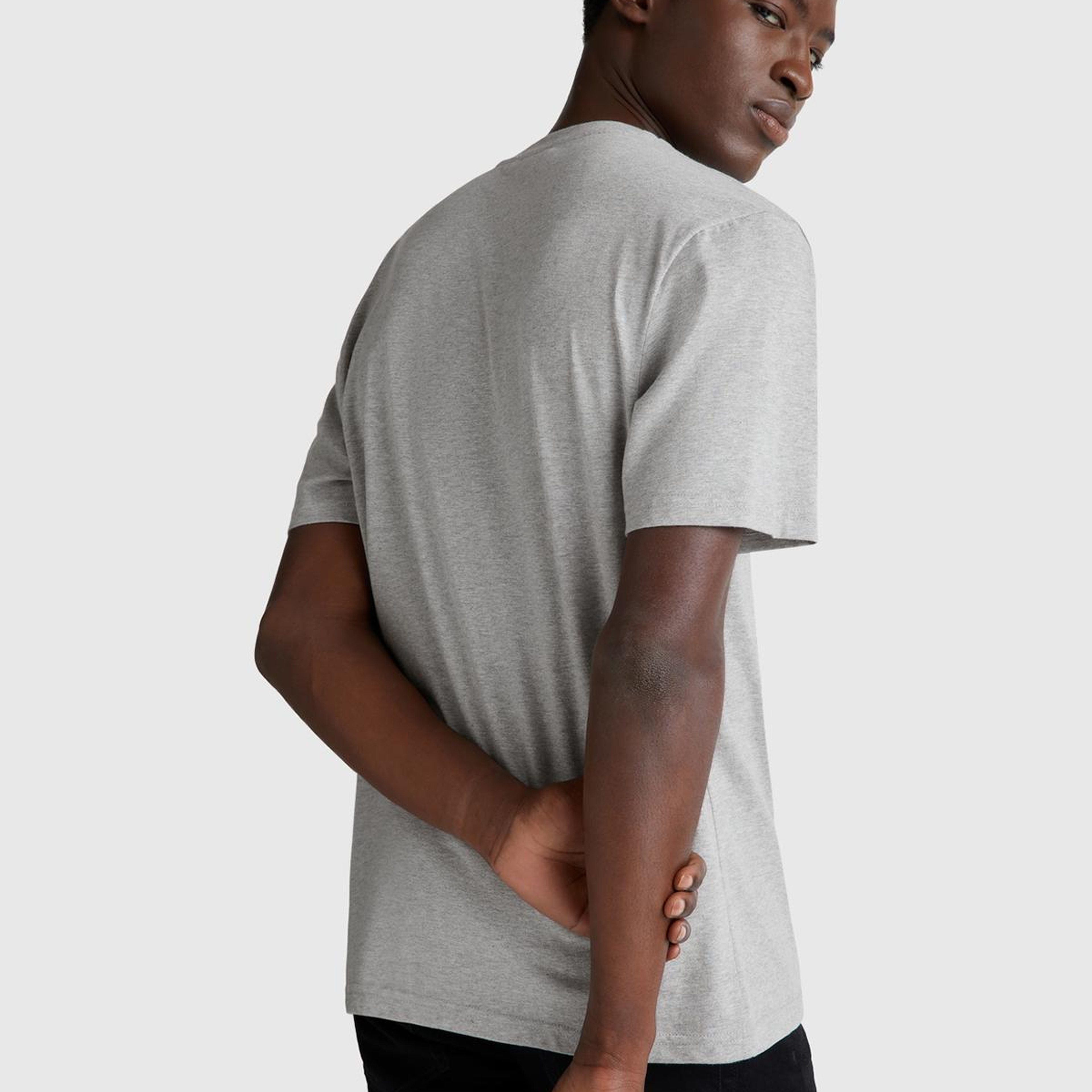 Erkek Gri Melanj %100 Koton Logolu Bisiklet Yaka T-Shirt