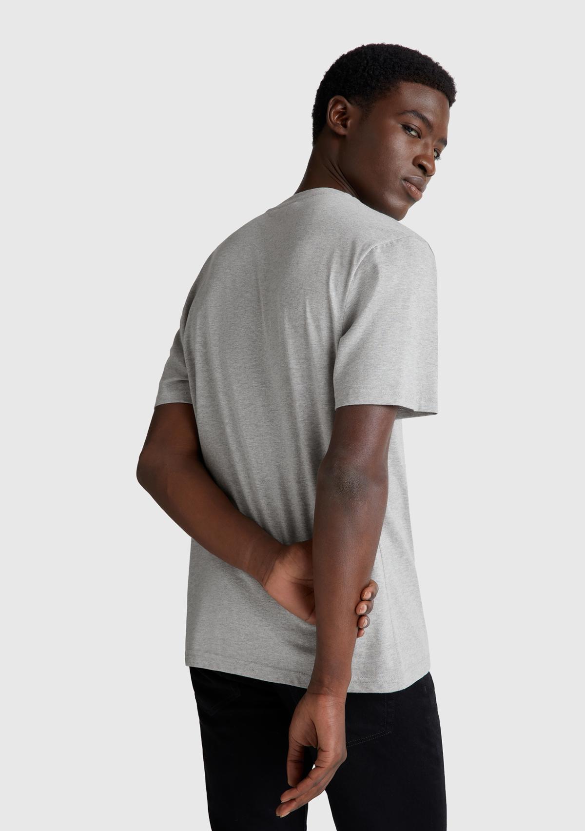 Erkek Gri Melanj %100 Koton Logolu Bisiklet Yaka T-Shirt