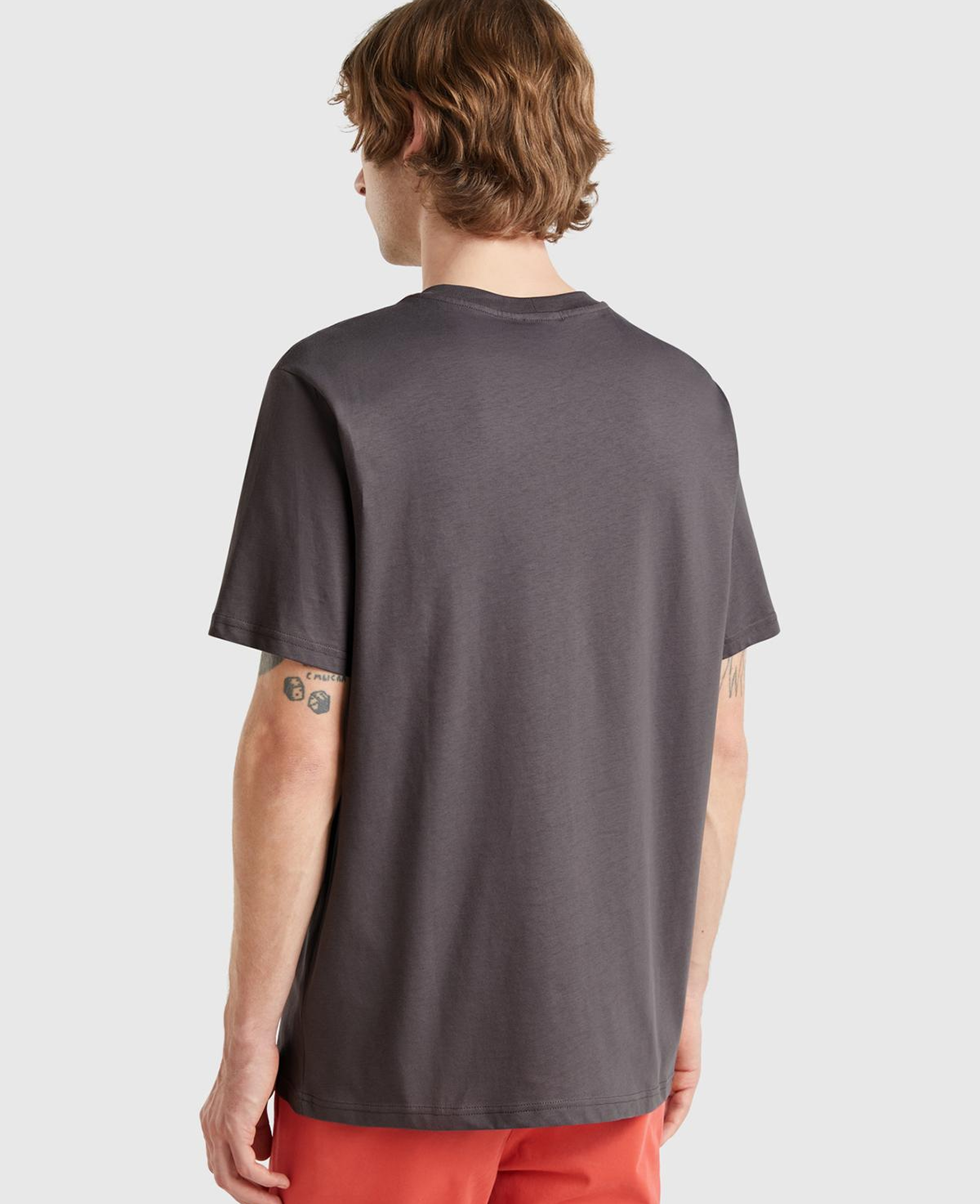 Erkek Koyu Gri %100 Koton Logolu Bisiklet Yaka T-Shirt