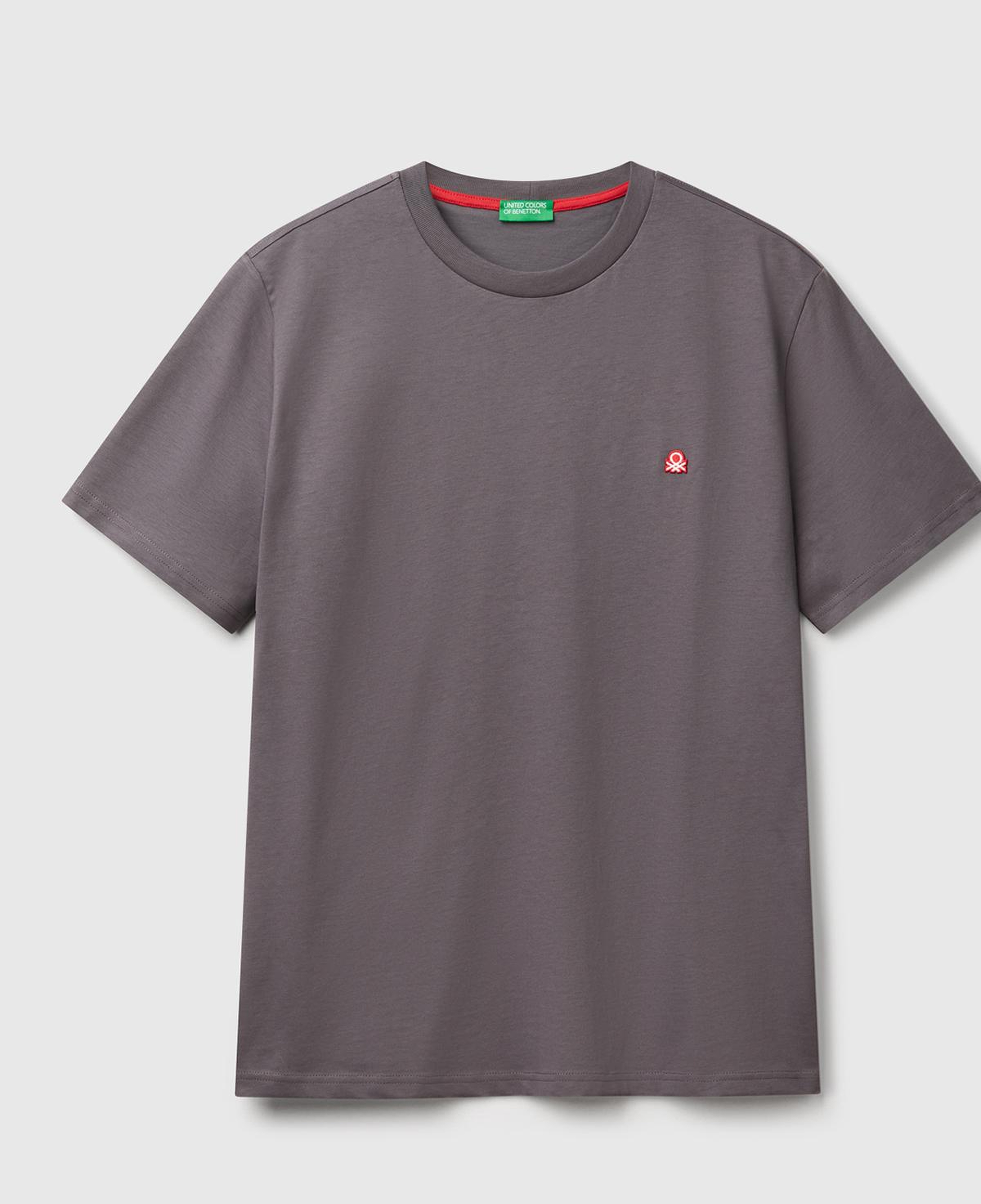 Erkek Koyu Gri %100 Koton Logolu Bisiklet Yaka T-Shirt