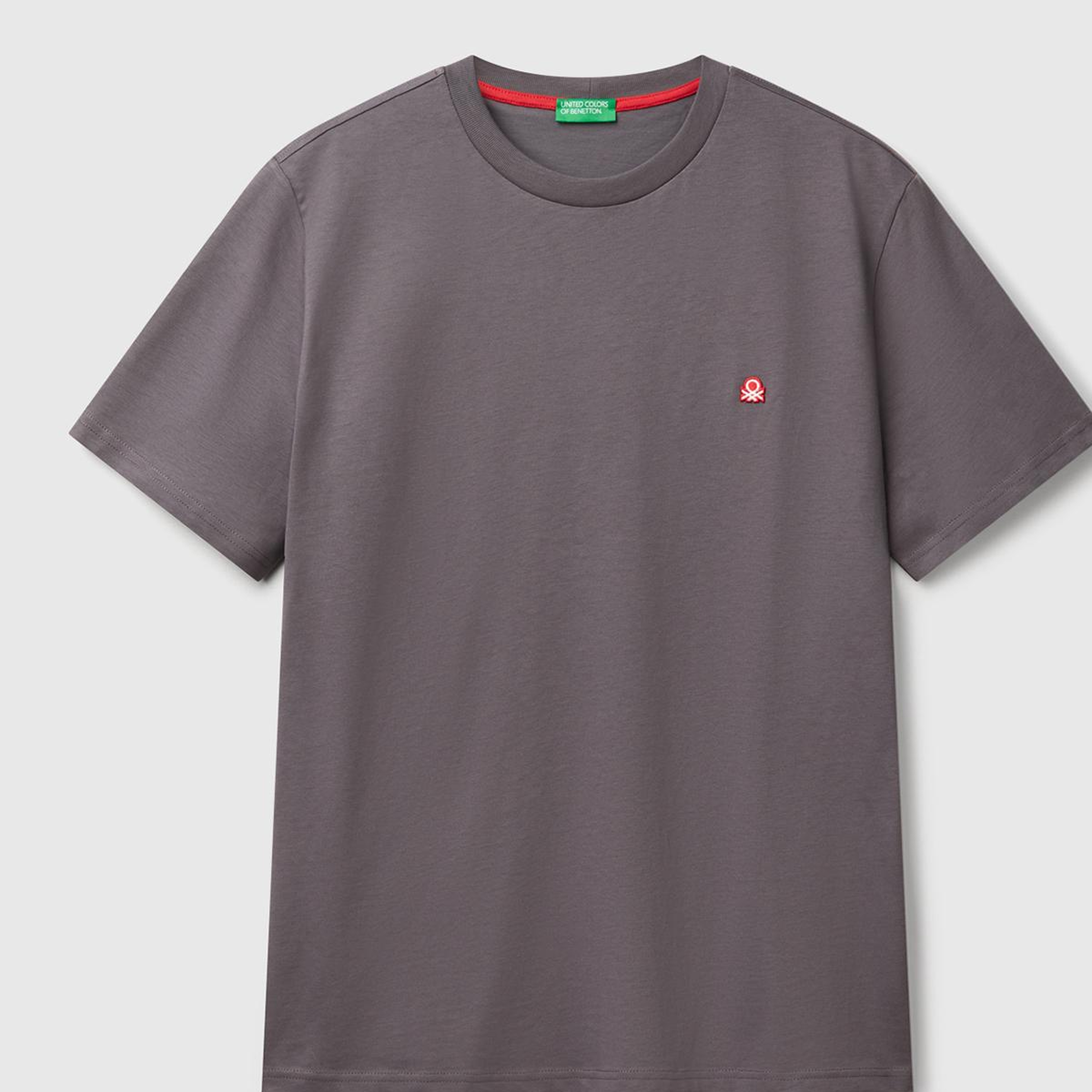Erkek Koyu Gri %100 Koton Logolu Bisiklet Yaka T-Shirt