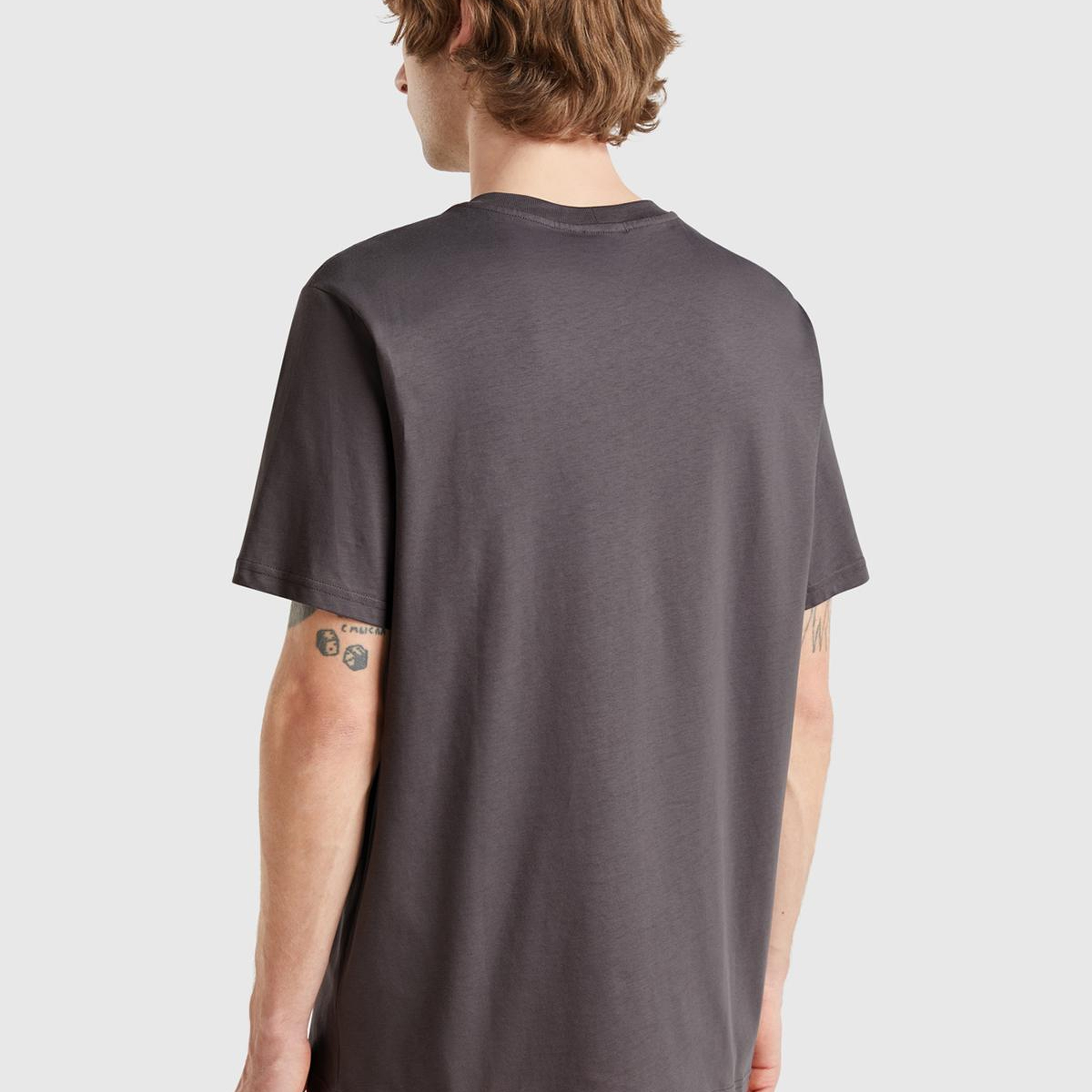 Erkek Koyu Gri %100 Koton Logolu Bisiklet Yaka T-Shirt