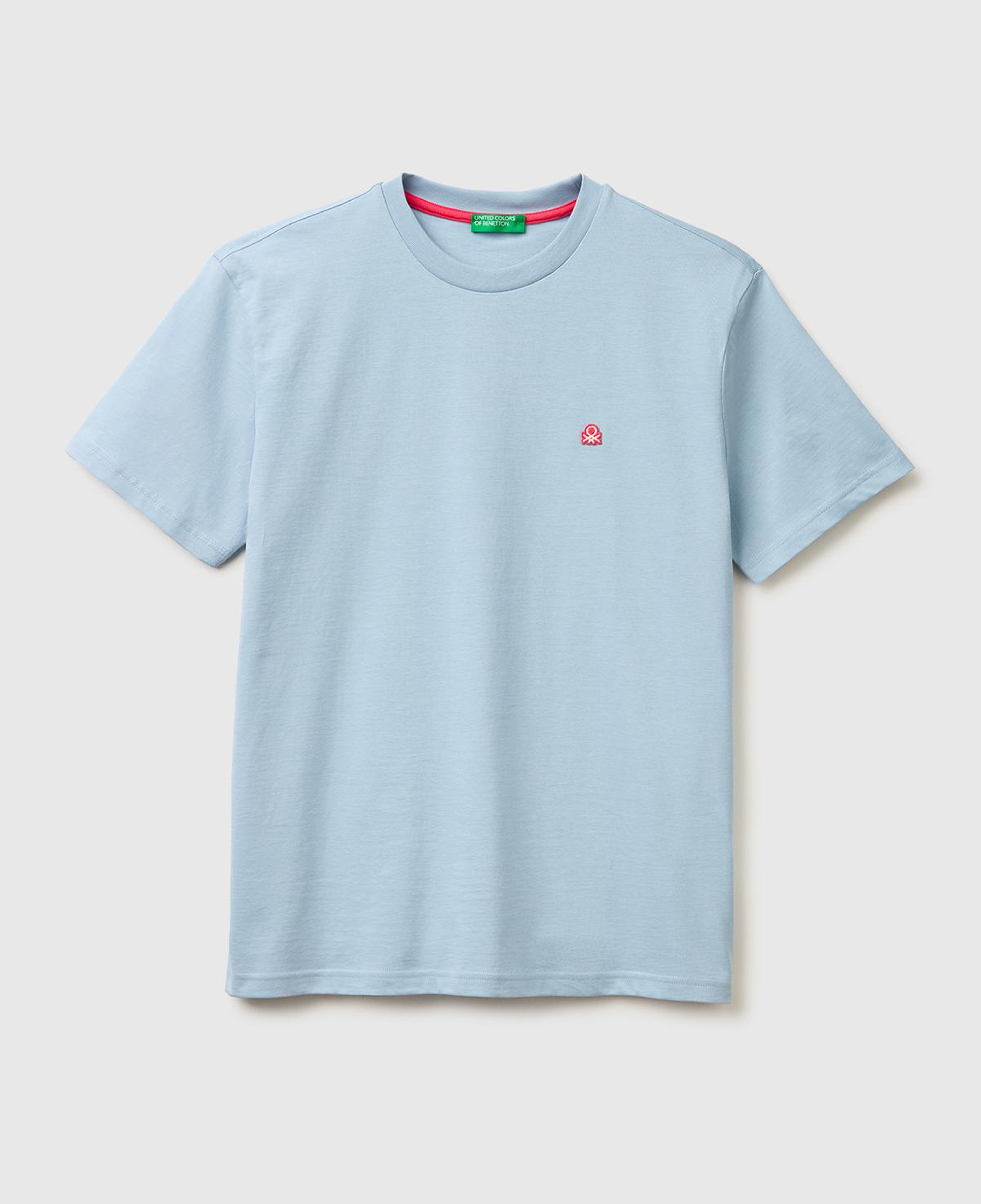 Erkek Açık Mavi %100 Koton Logolu Bisiklet Yaka T-Shirt