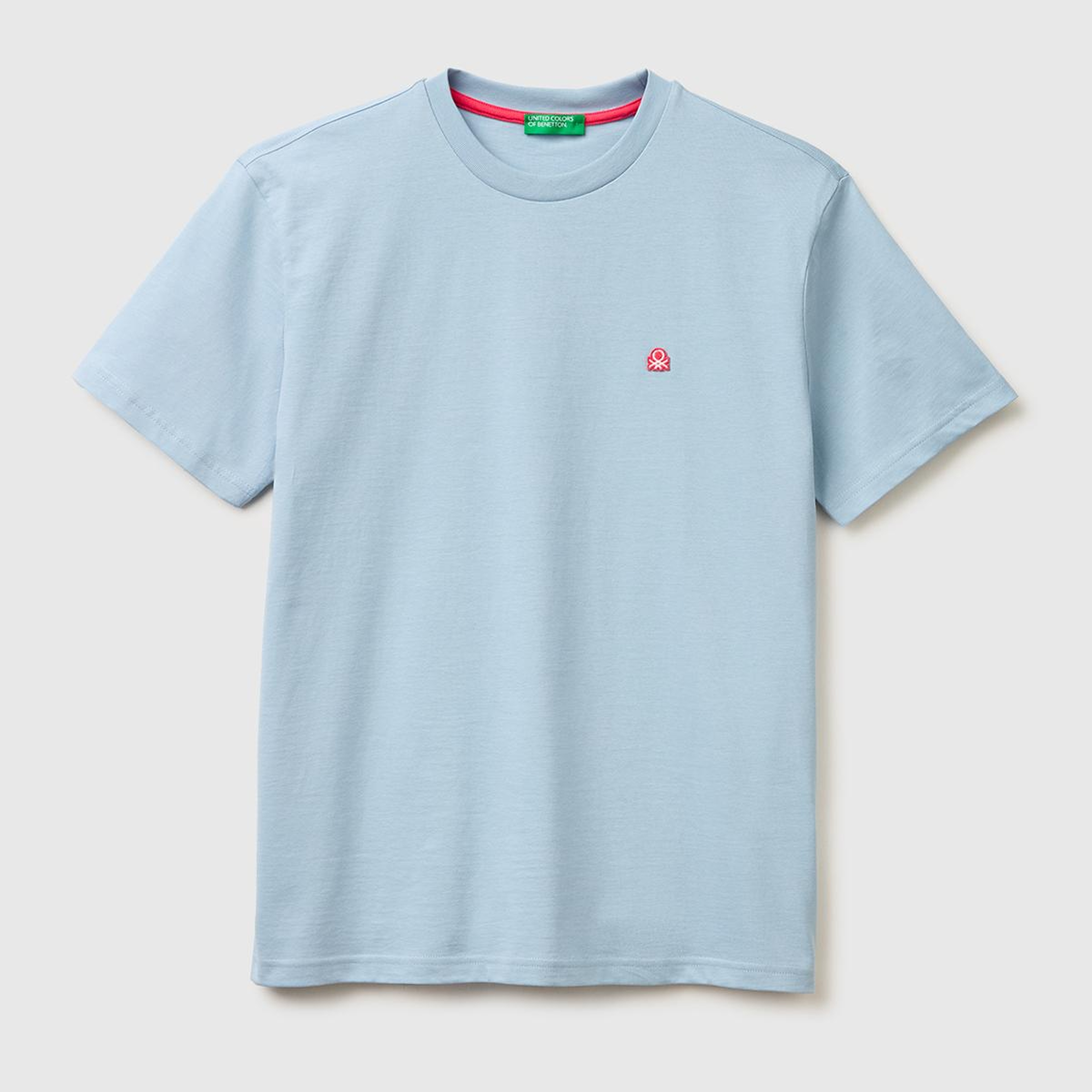 Erkek Açık Mavi %100 Koton Logolu Bisiklet Yaka T-Shirt