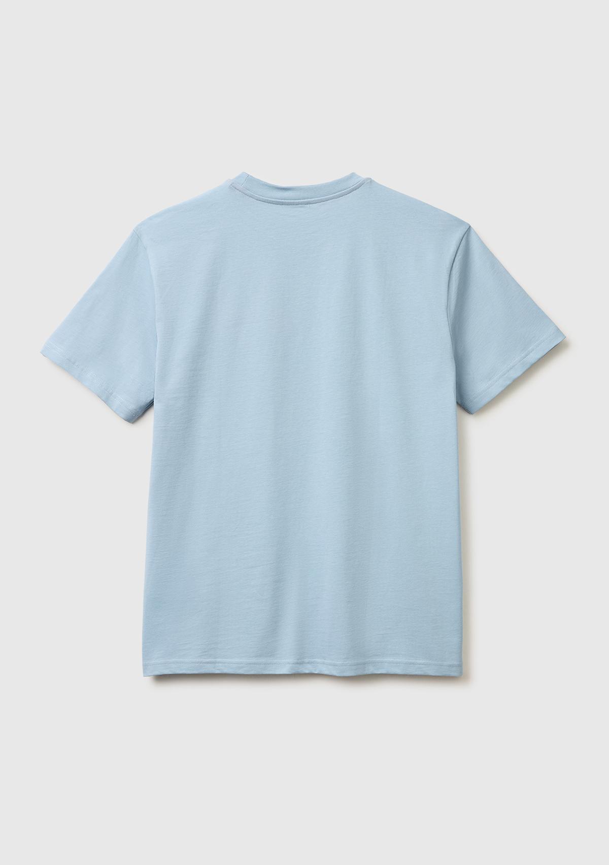 Erkek Açık Mavi %100 Koton Logolu Bisiklet Yaka T-Shirt