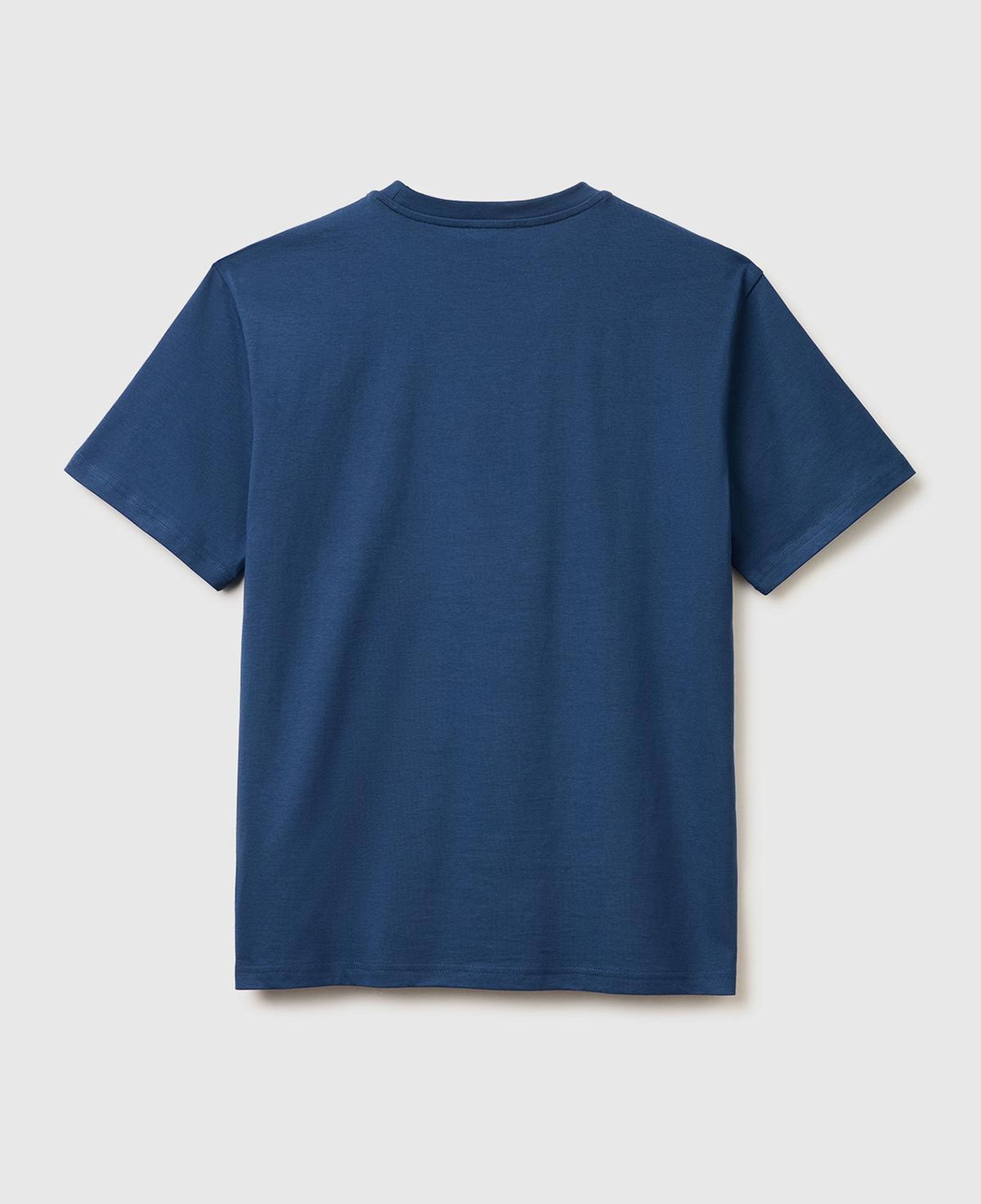 Erkek Mavi %100 Koton Logolu Bisiklet Yaka T-Shirt