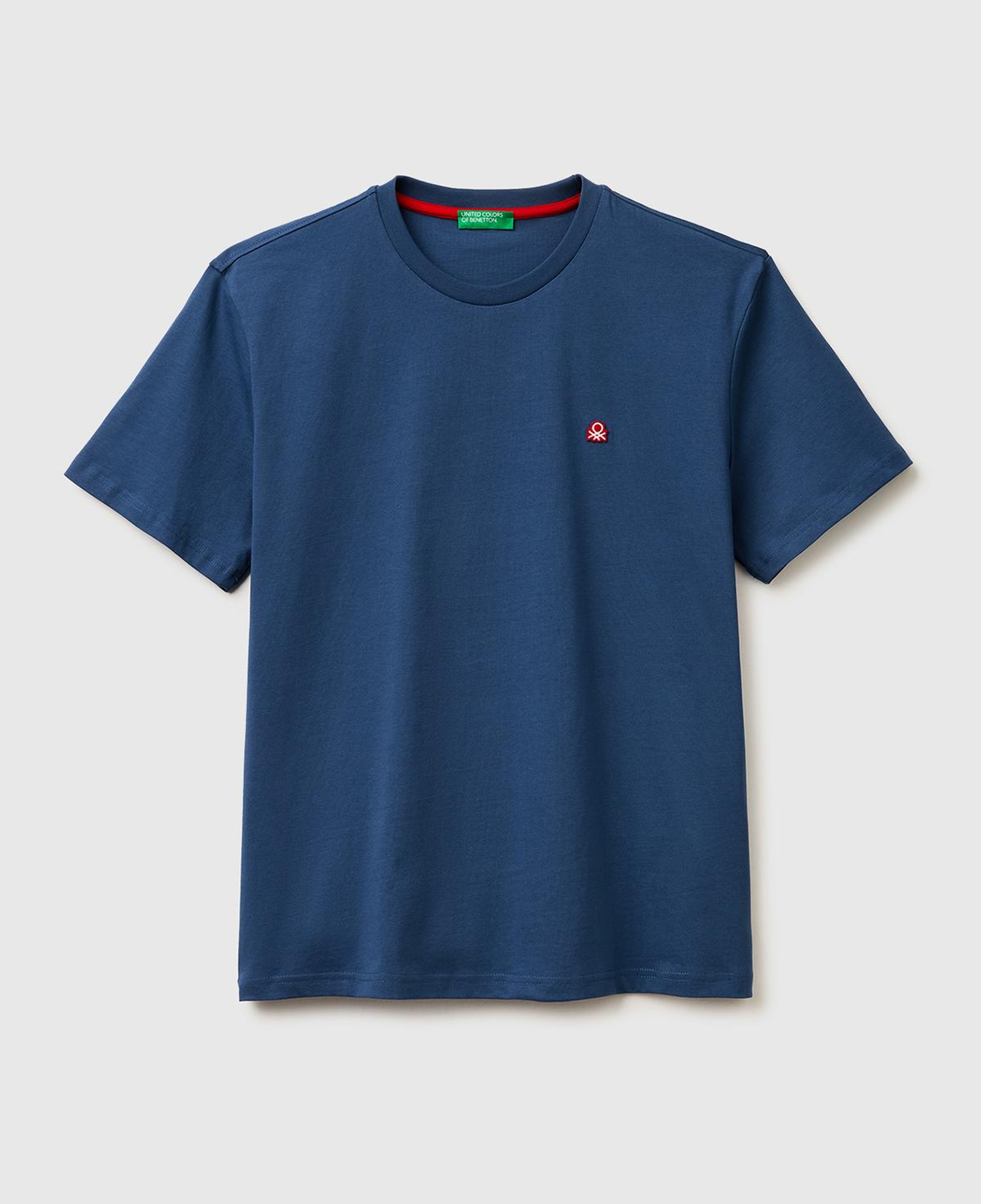 Erkek Mavi %100 Koton Logolu Bisiklet Yaka T-Shirt