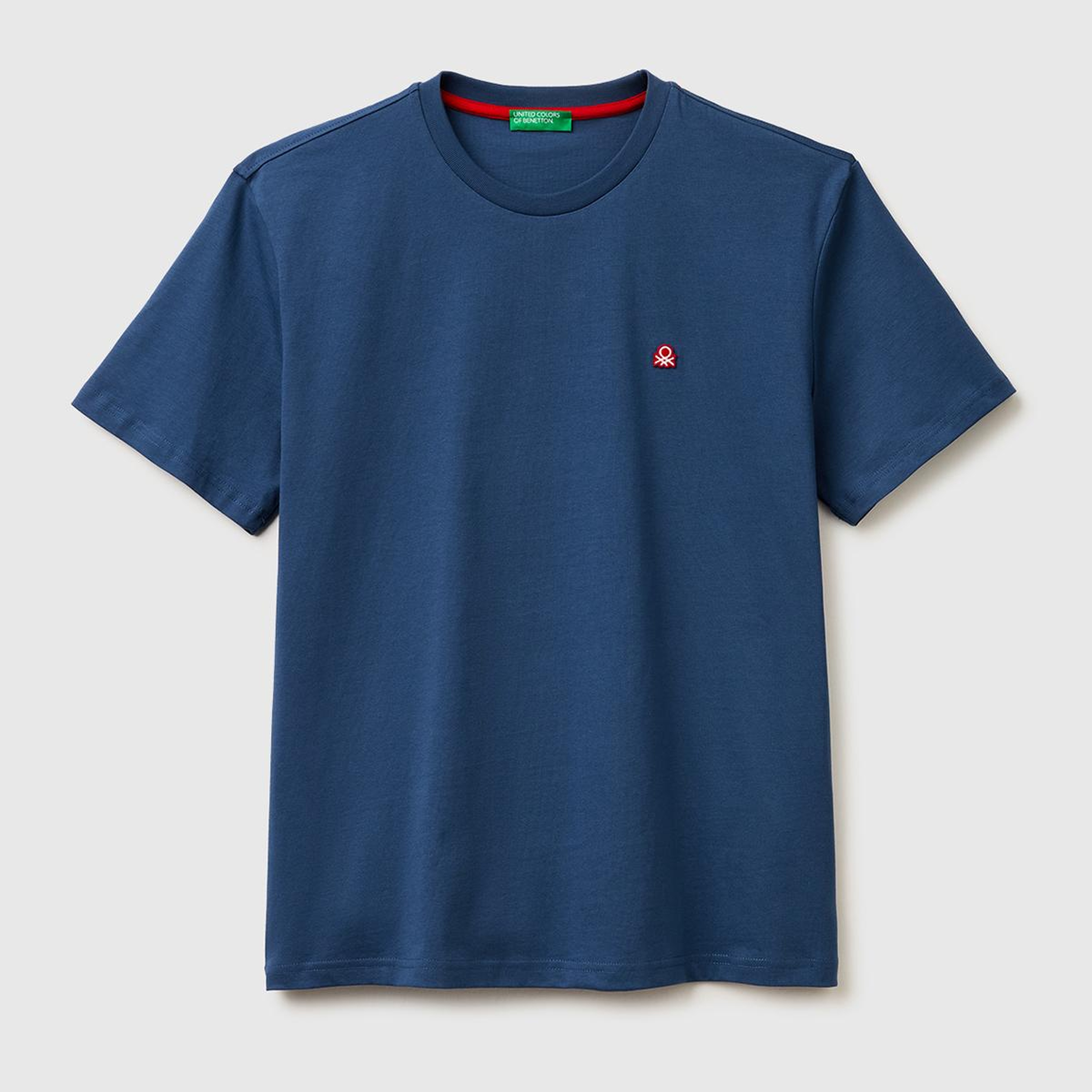 Erkek Mavi %100 Koton Logolu Bisiklet Yaka T-Shirt