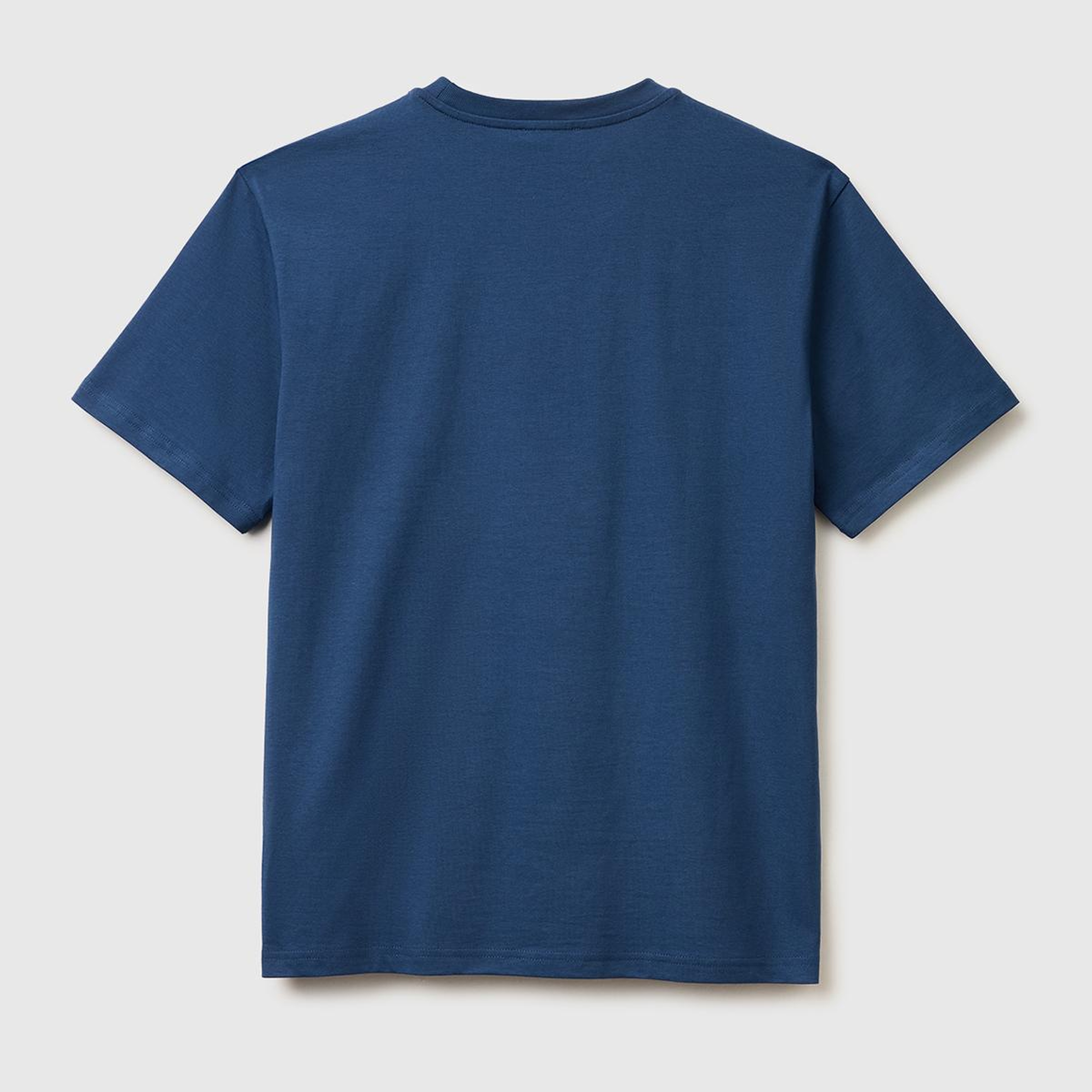 Erkek Mavi %100 Koton Logolu Bisiklet Yaka T-Shirt