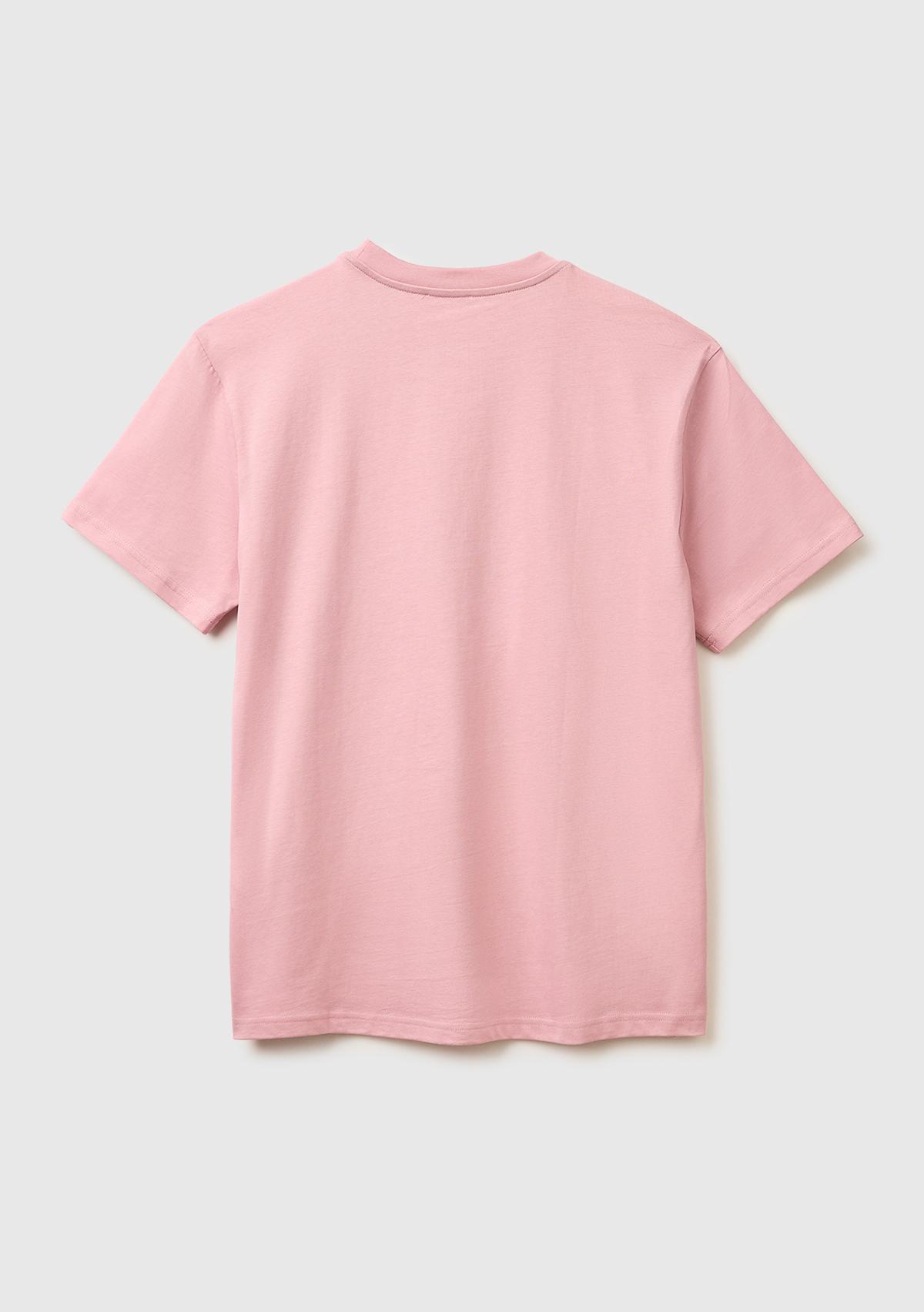 Erkek Pembe %100 Koton Logolu Bisiklet Yaka T-Shirt